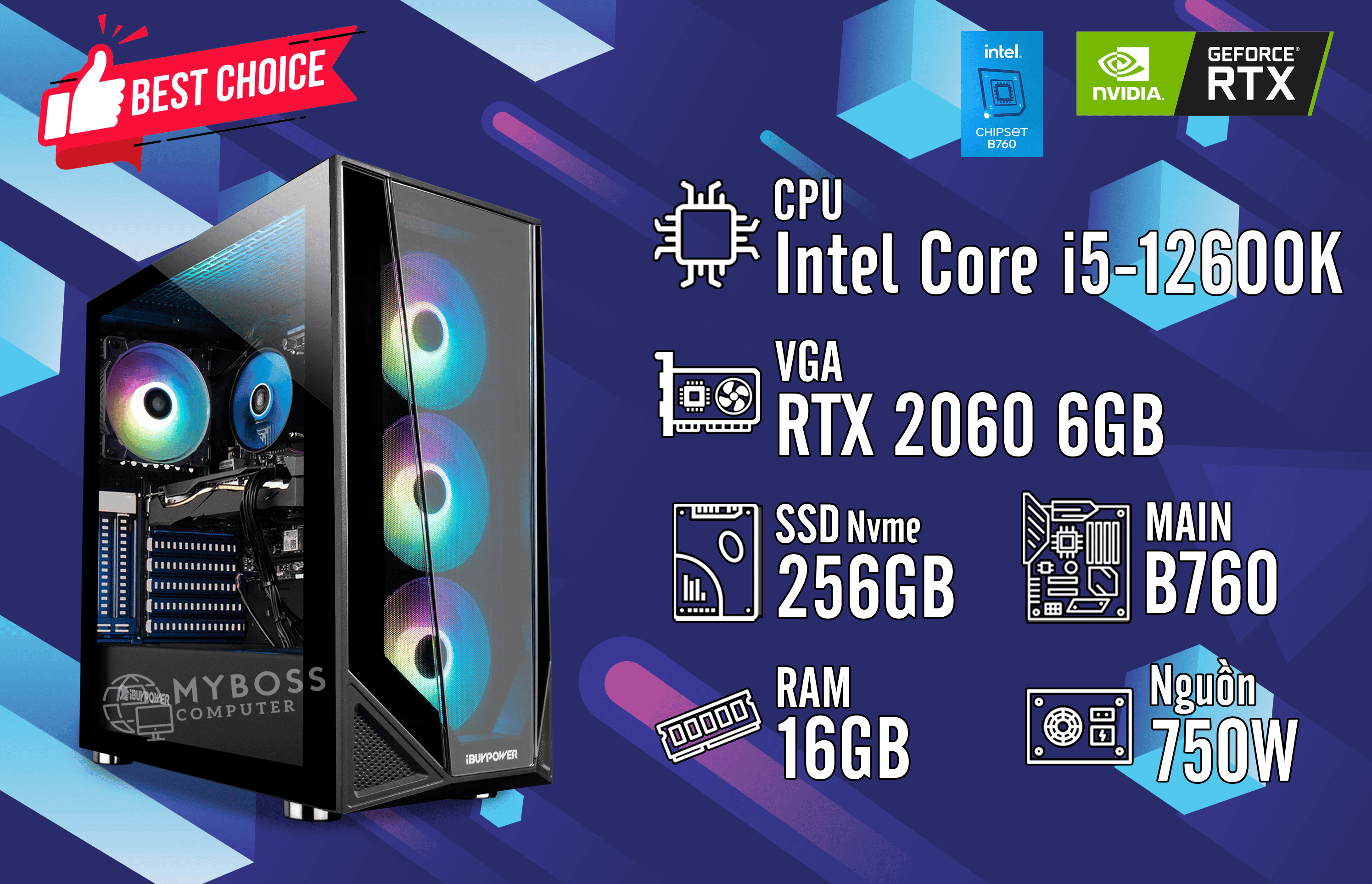 Bộ PC I5-12600K/ Ram 16G/ SSD Nvme 256G/ VGA RTX 2060 6G