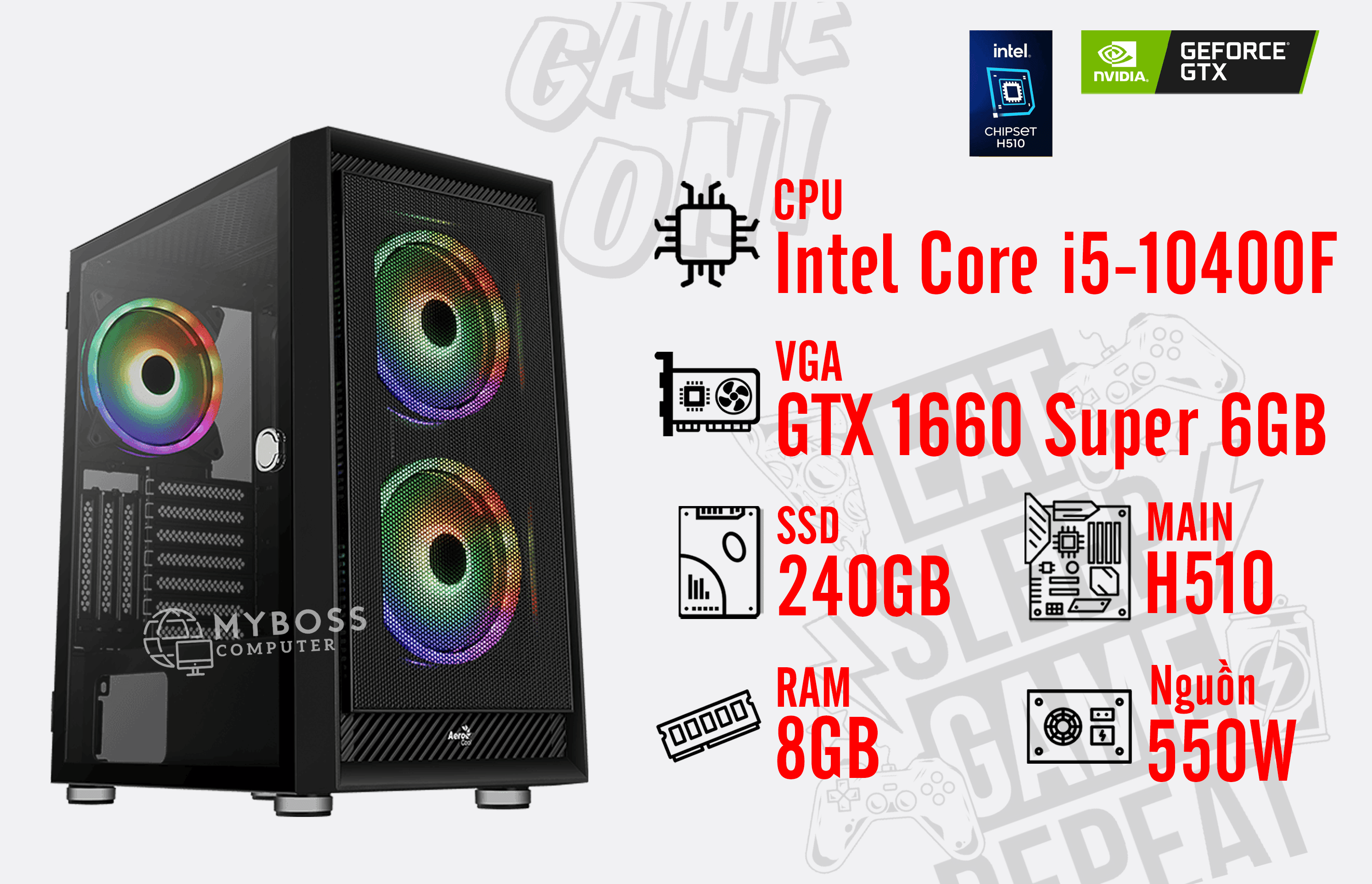 BỘ PC TONY STARK I5-10400F/ Ram 8G/ SSD 240G/ VGA GTX 1660 Super 6G