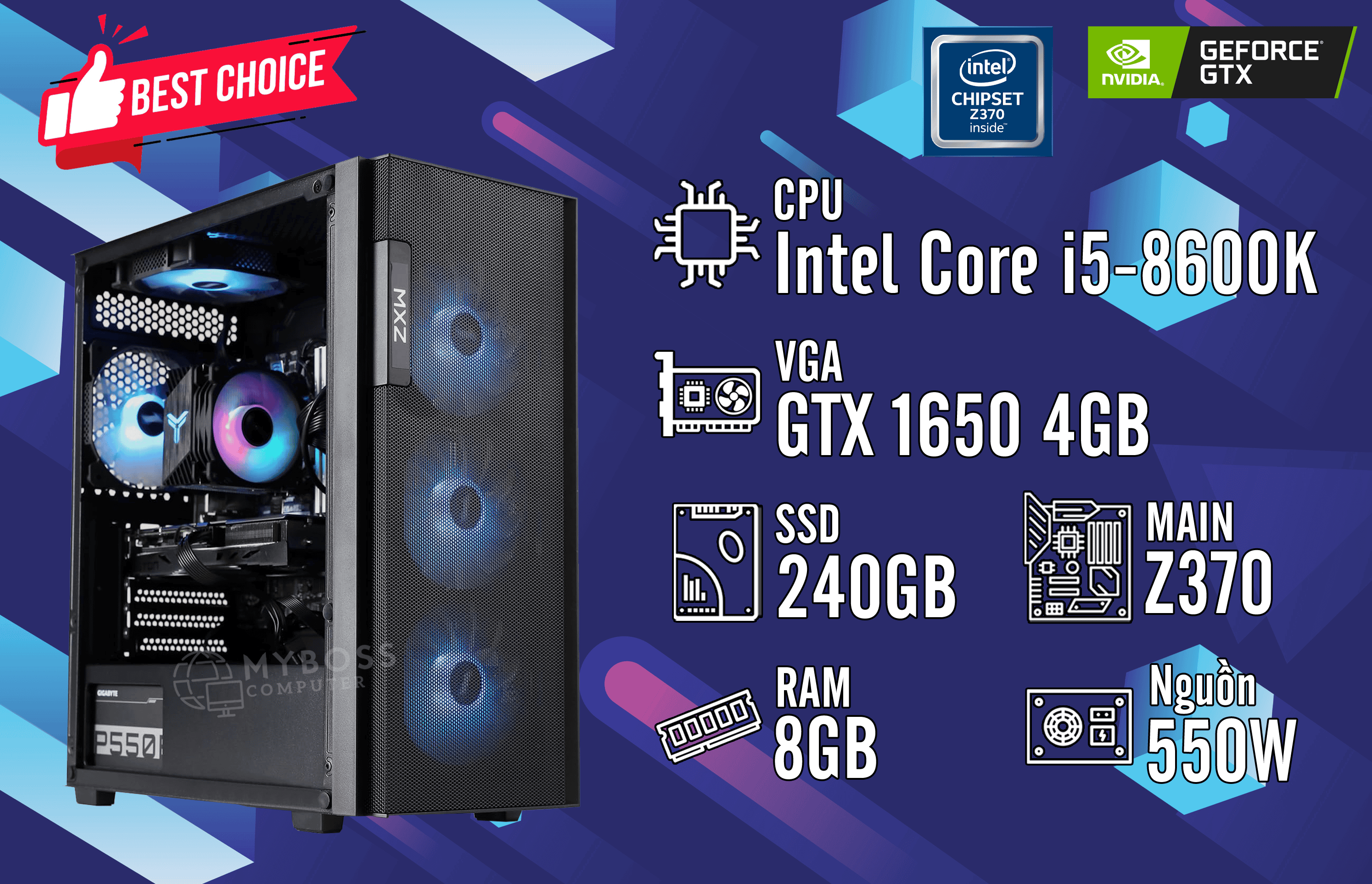 Bộ PC GAMING I5-8600K/ RAM 8GB/ SSD 240GB/ VGA GTX 1650 4GB