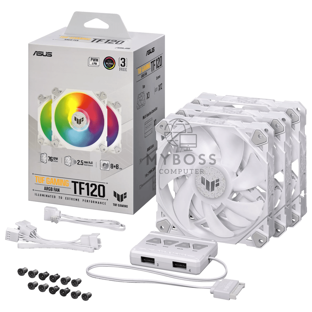 Fan ASUS TUF Gaming TF120 ARGB WHITE - Kit 3 Fan kèm HUB