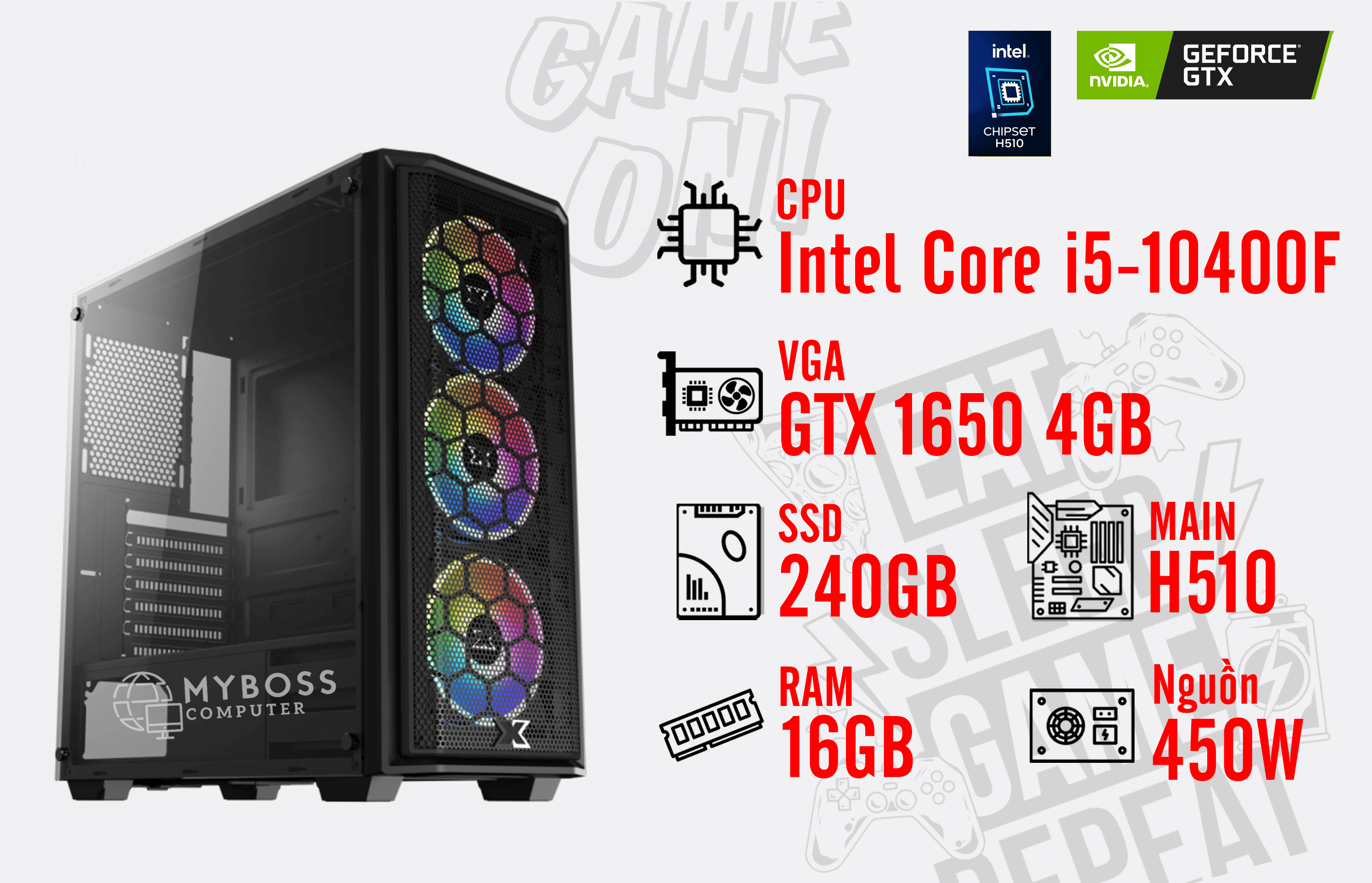 BỘ PC FALCON I5-10400F/ RAM 16G/ SSD 240G/ VGA GTX 1650 4G