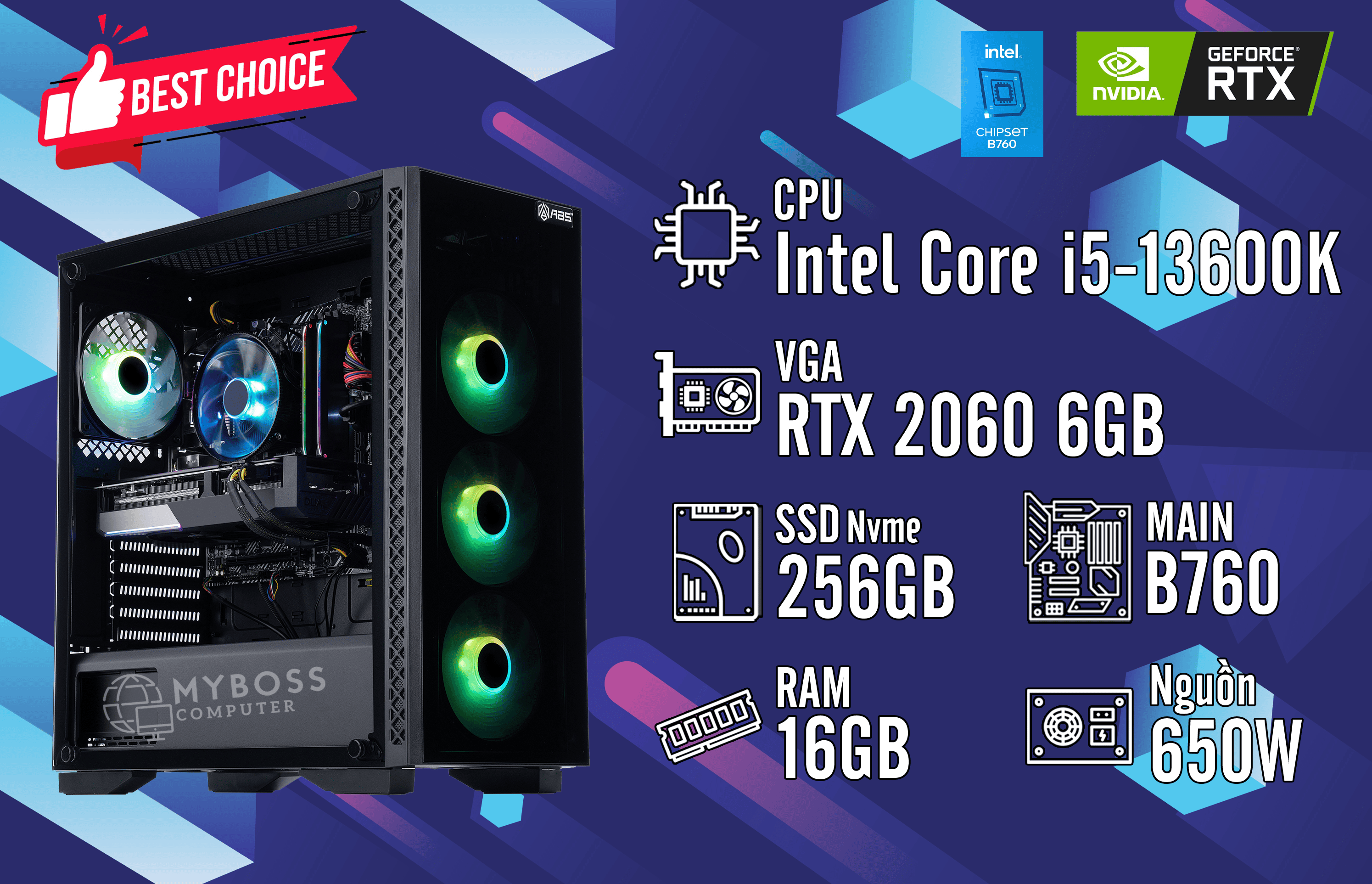 Bộ PC I5-13600K/ Ram 16G/ SSD Nvme 256G/ VGA RTX 2060 6G