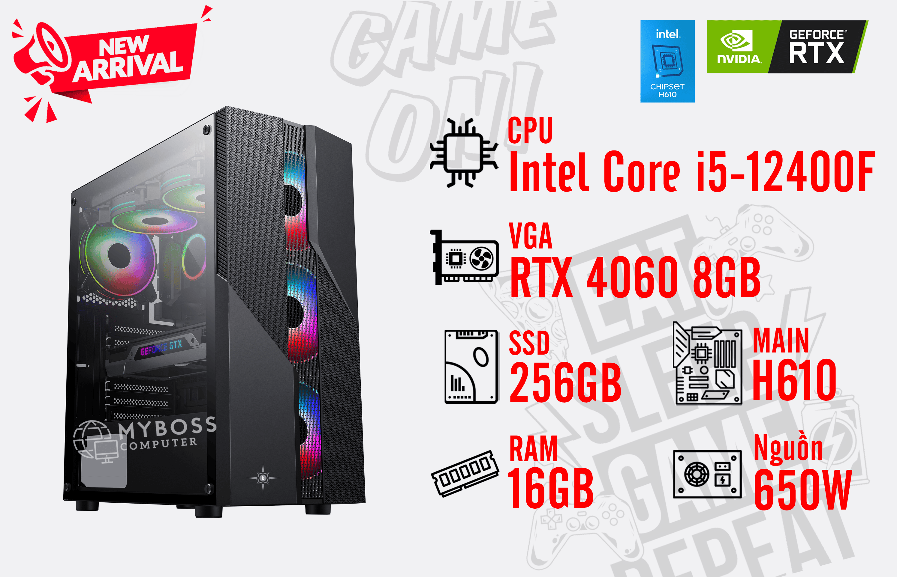 Bộ PC GAMING I5-12400F/ RAM 16G/ SSD 256G/ VGA RTX 4060 8GB