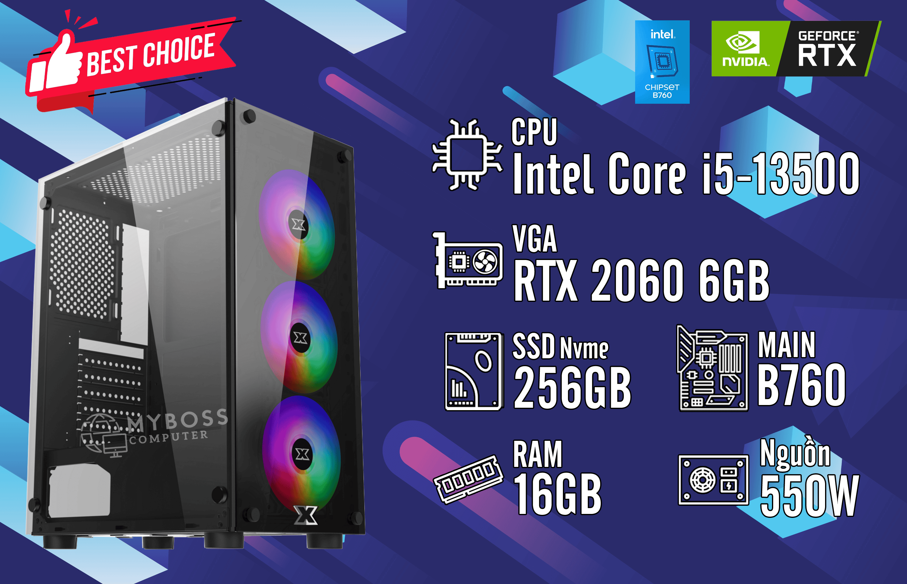 Bộ PC I5-13500/ Ram 16G/ SSD Nvme 256G/ VGA RTX 2060 6G