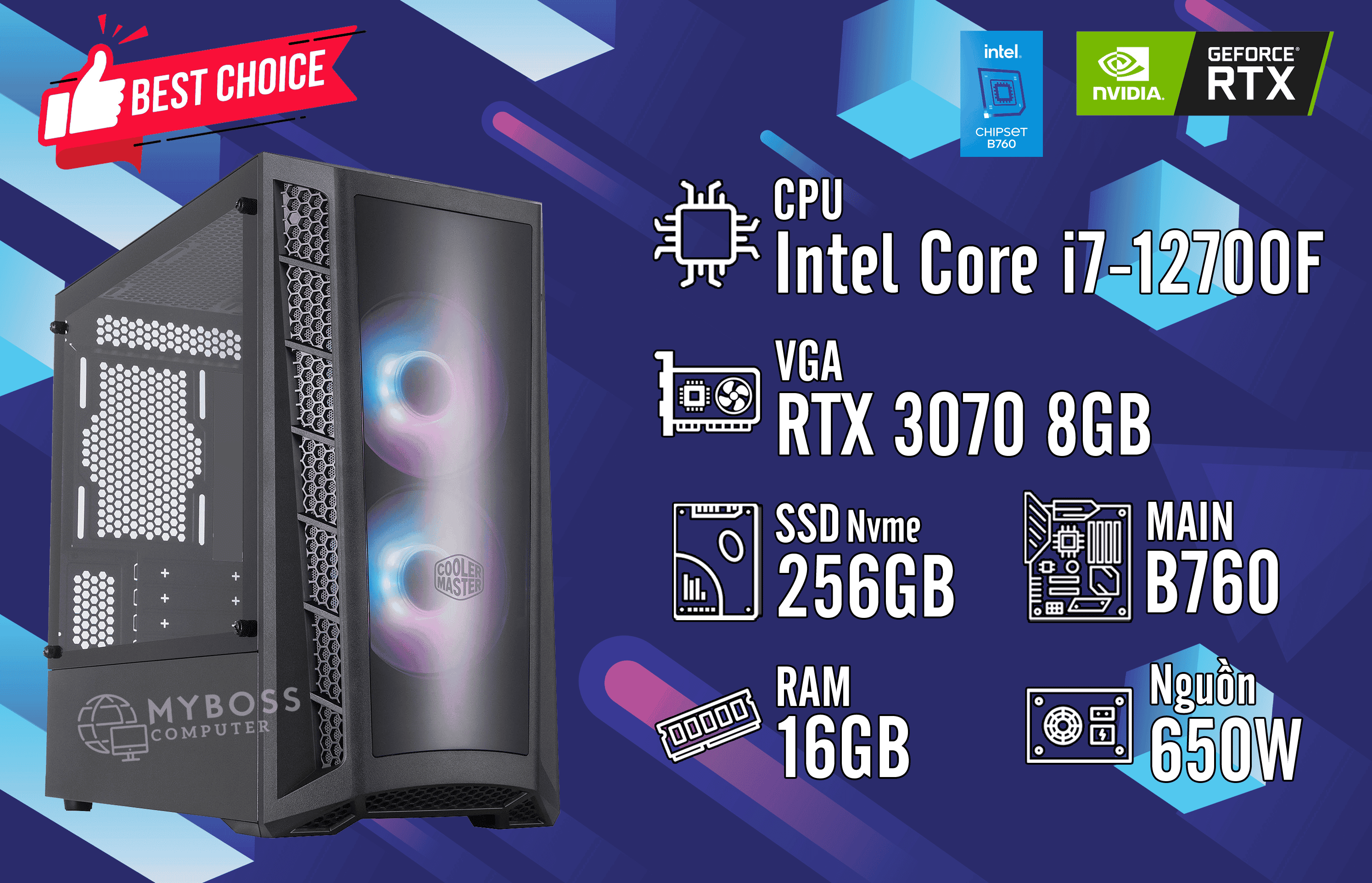 Bộ PC I7-12700F/ Ram 16G/ SSD Nvme 256G/ VGA RTX 3070 8G
