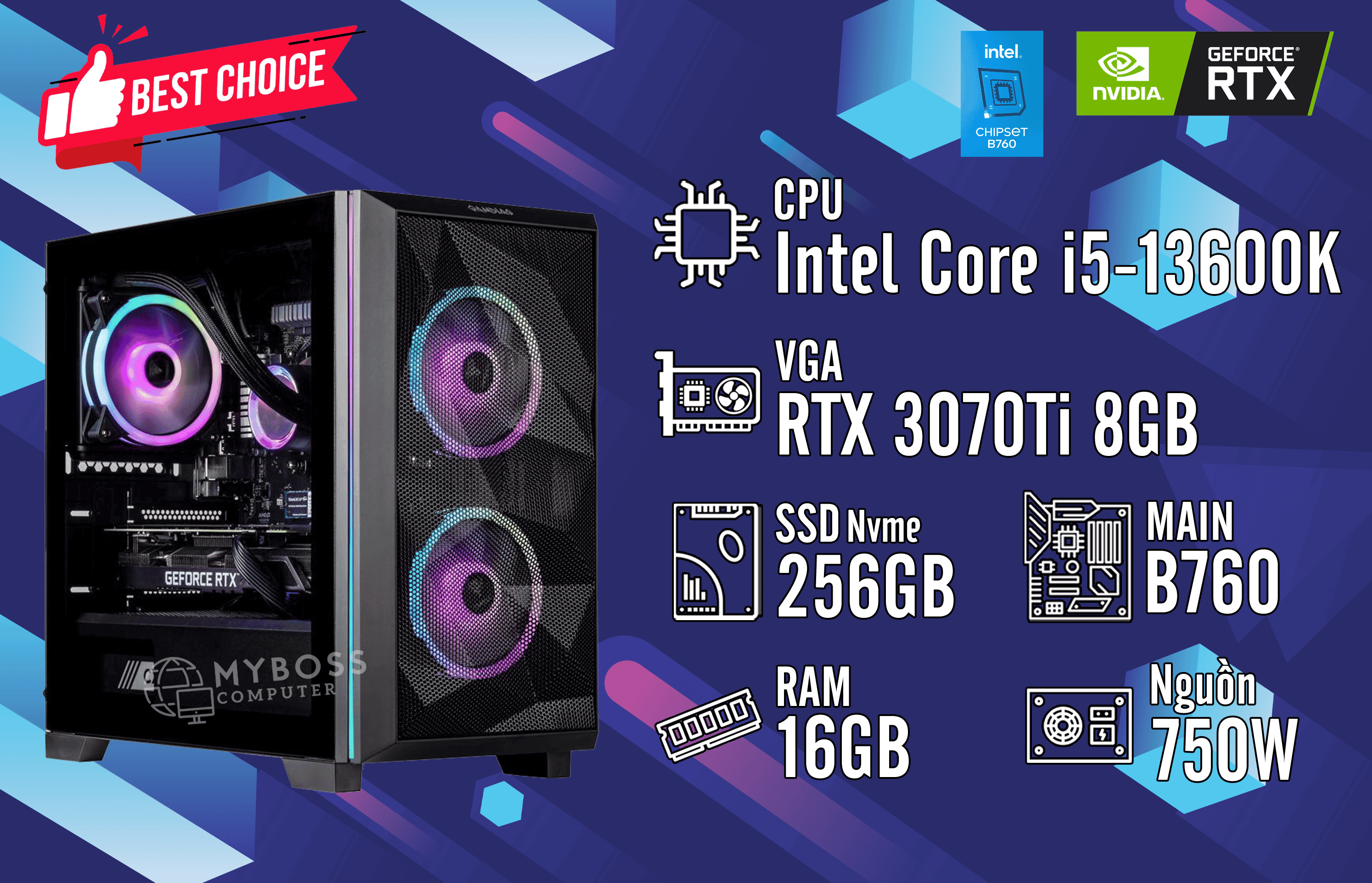 Bộ PC I5-13600K/ Ram 16G/ SSD Nvme 256G/ VGA RTX 3070Ti 8G