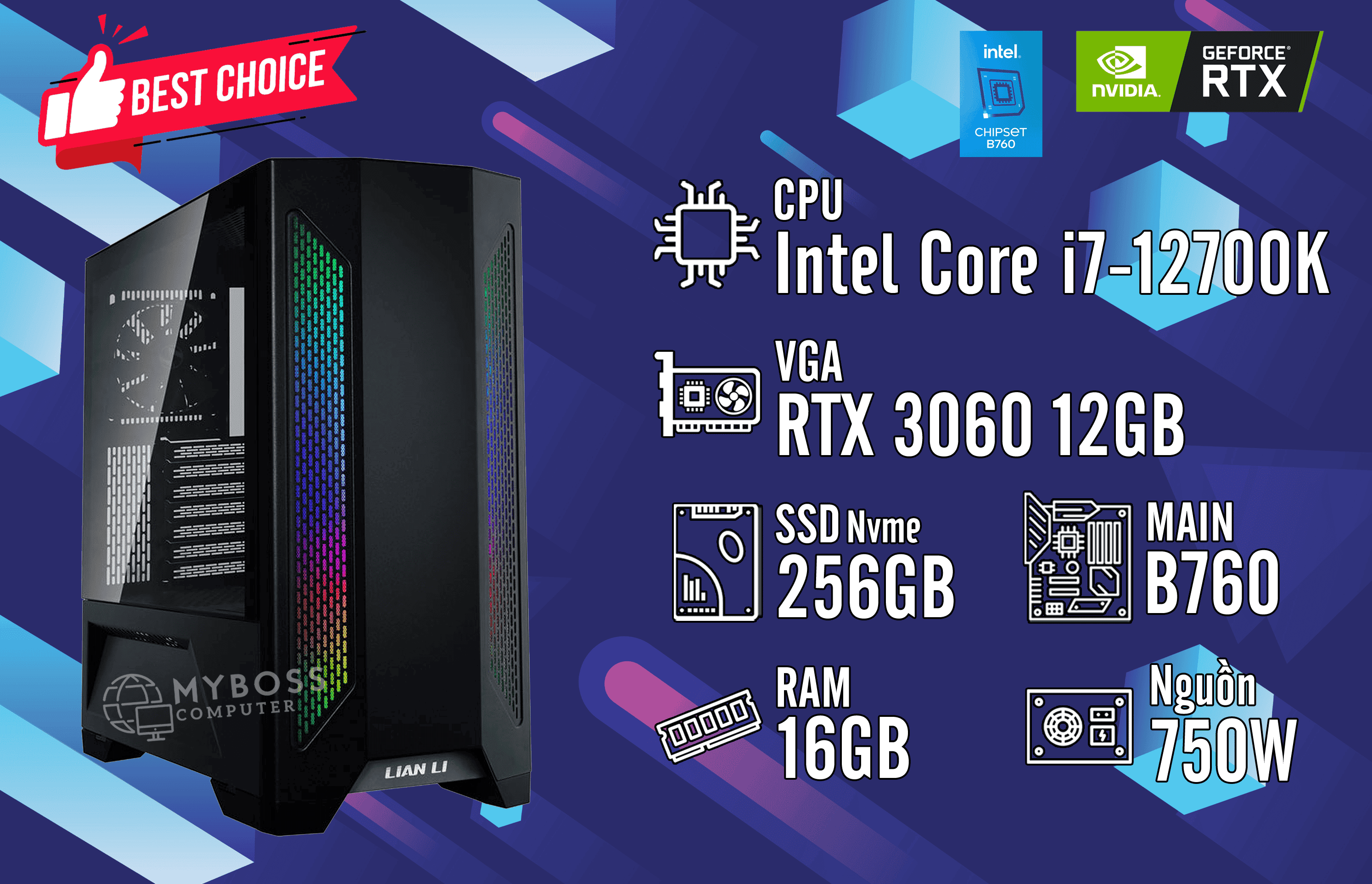 Bộ PC I7-12700K/ Ram 16G/ SSD Nvme 256G/ VGA RTX 3060 12G