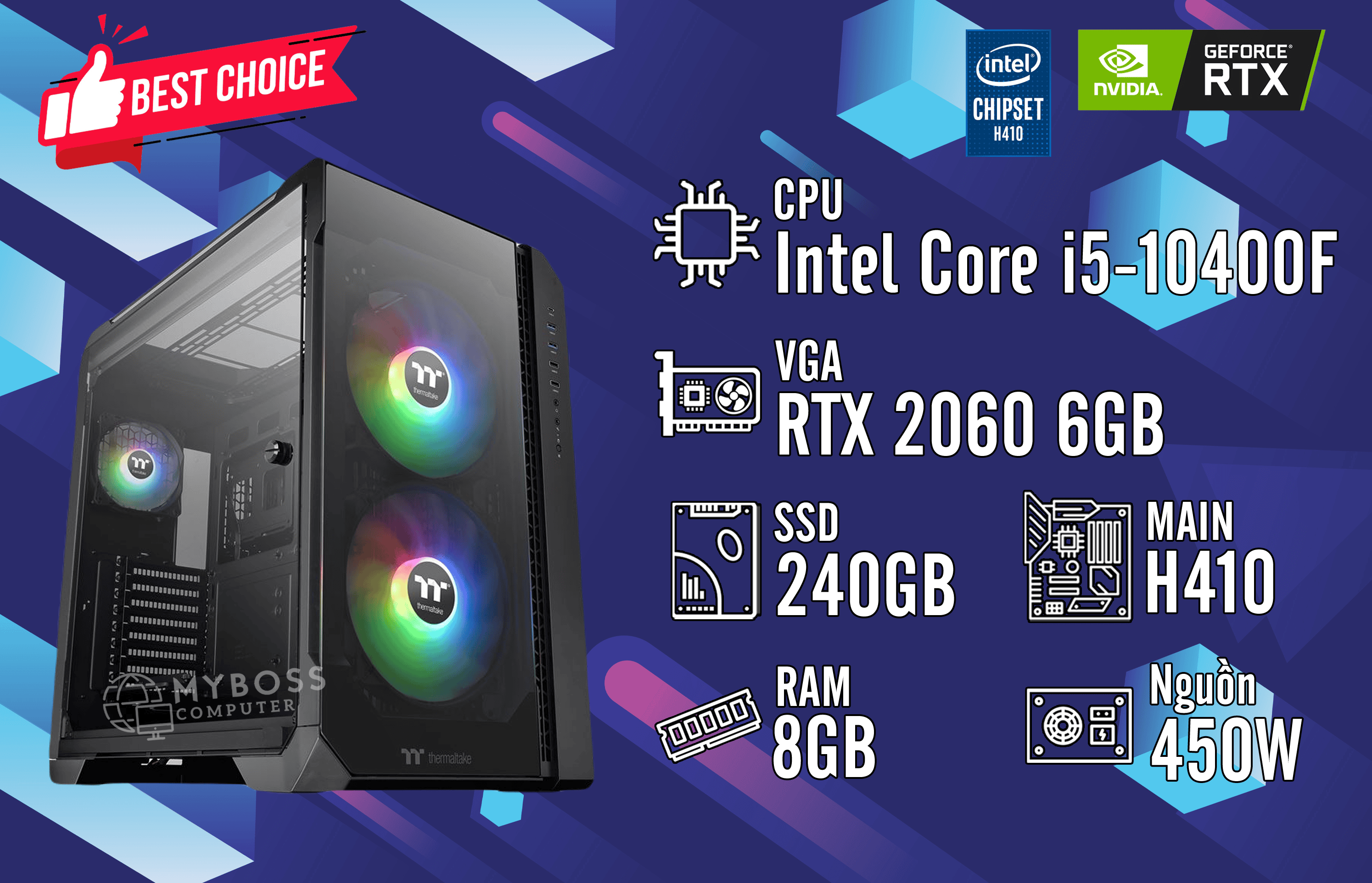 Bộ PC I5-10400F/ RAM 8GB/ SSD 240GB/ VGA RTX 2060 6GB