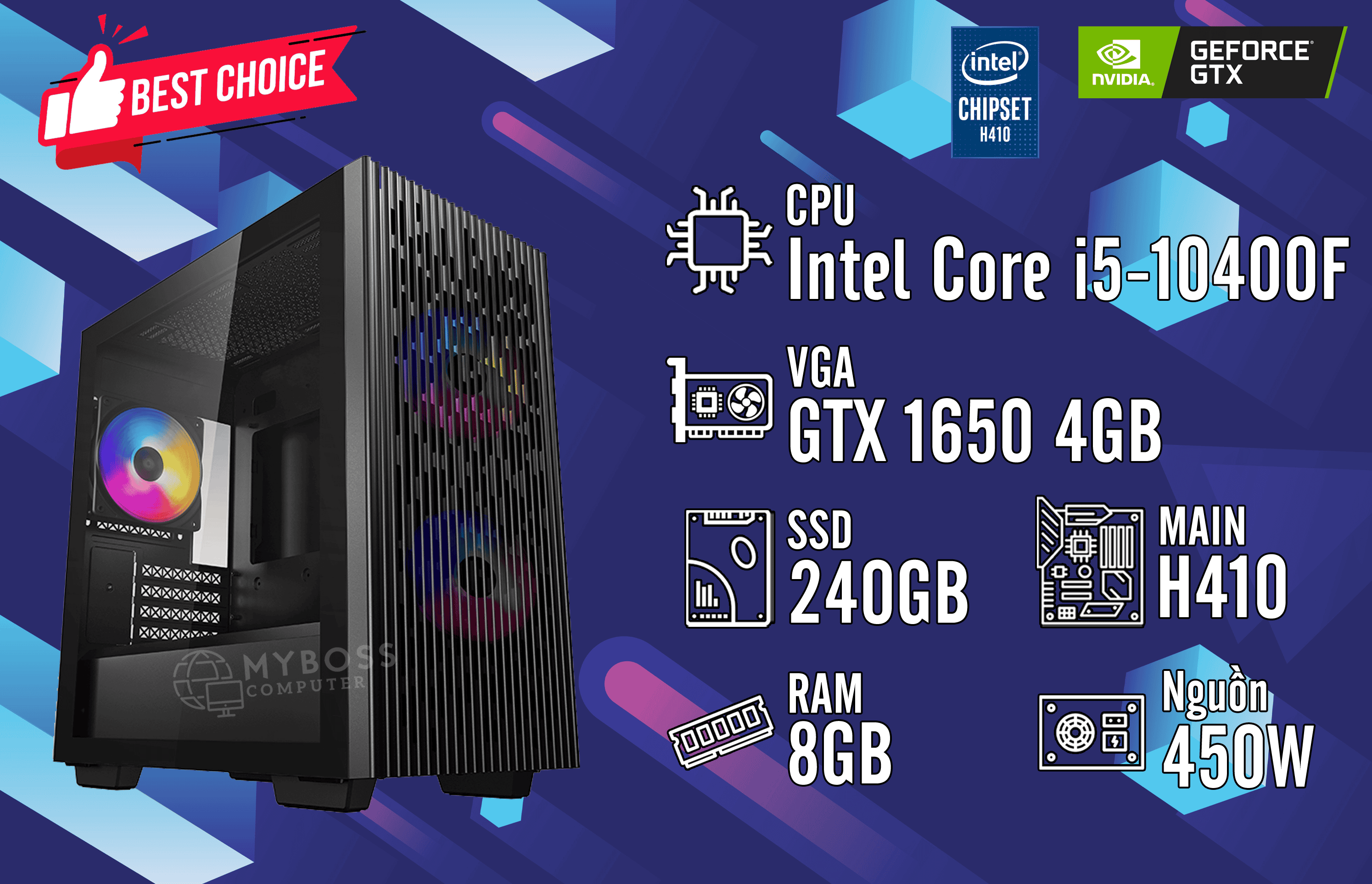 Bộ PC GAMING I5-10400F/ RAM 8GB/ SSD 240GB/ VGA GTX 1650 4GB