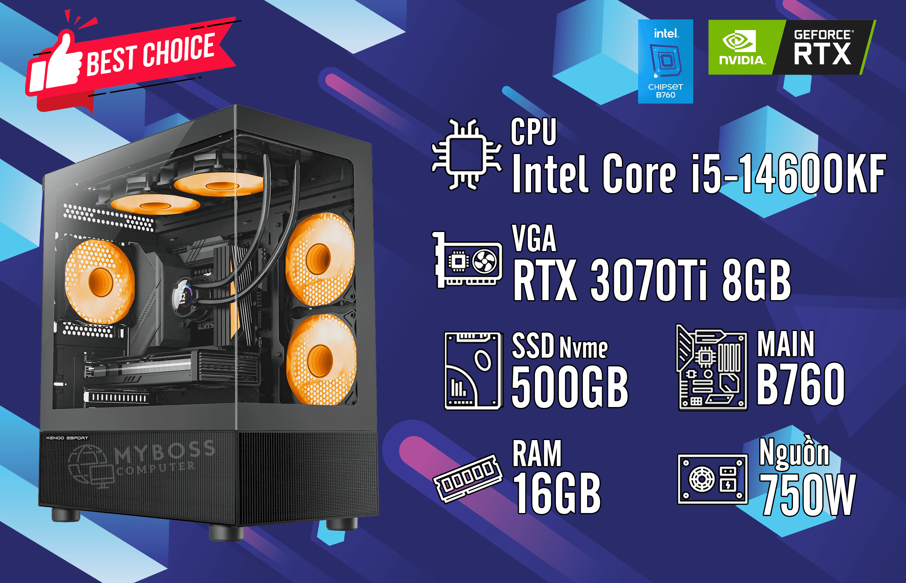 Bộ PC I5-14600KF/ RAM 16G/ SSD Nvme 500G/ VGA RTX 3070Ti 8G