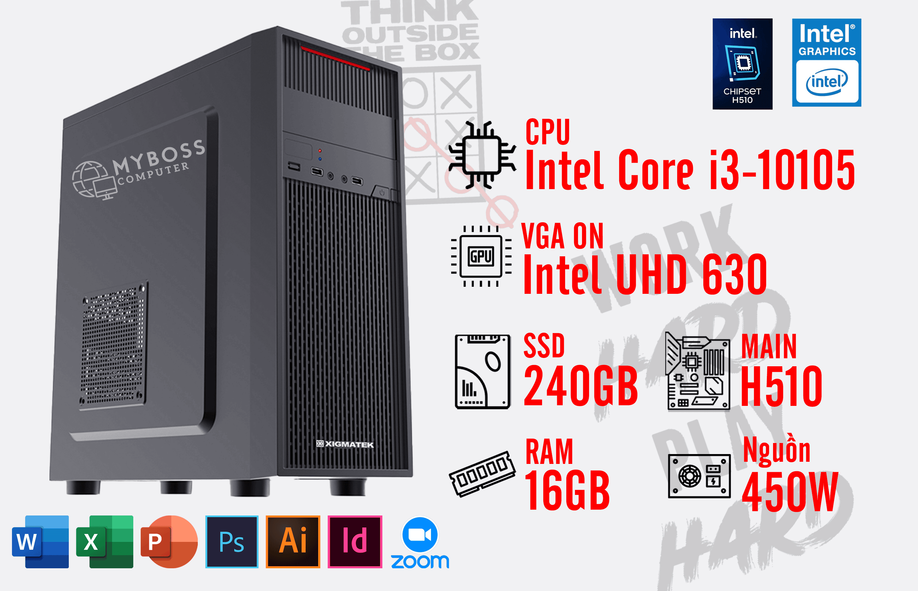 BỘ PC OFFICE I3-10105 - RAM 16G - SSD 240G - VGA UHD 630