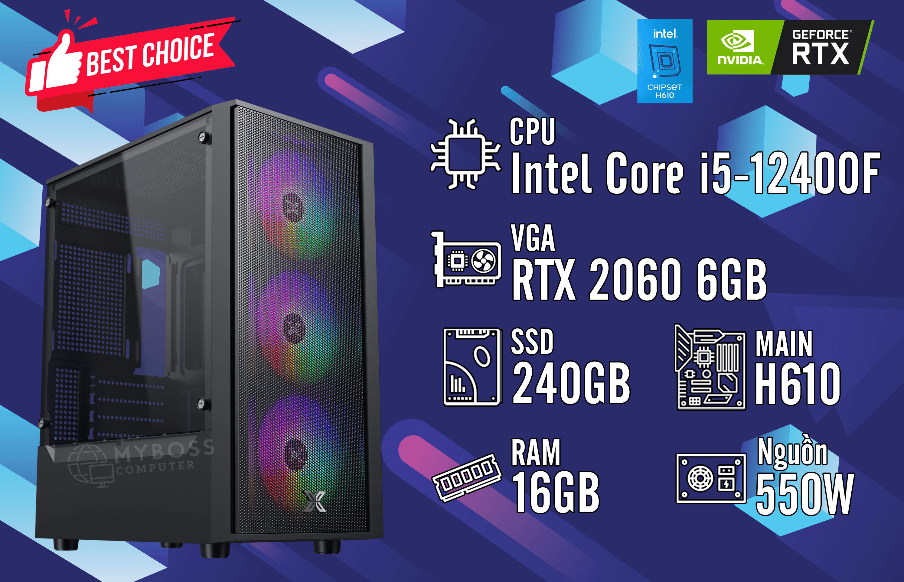 Bộ PC GAMING I5-12400F/ RAM 16GB/ SSD 240GB/ VGA RTX 2060 6GB