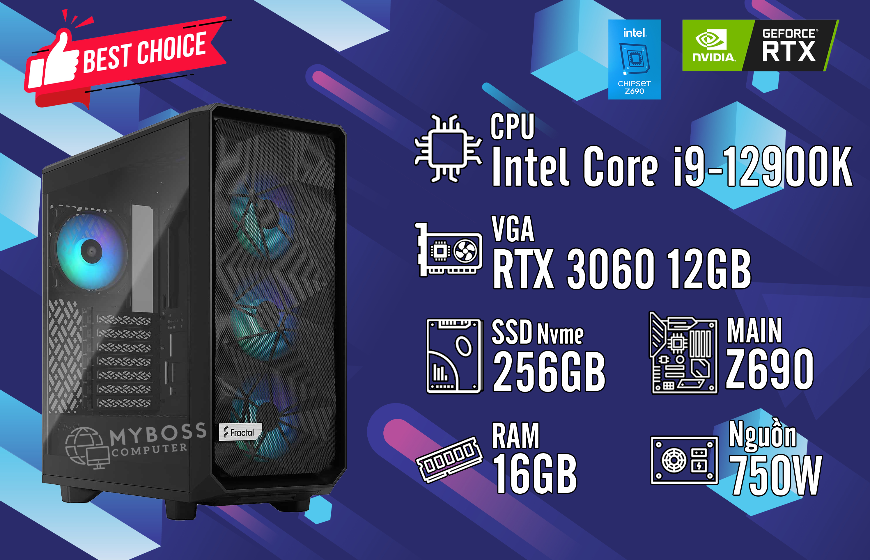 Bộ PC I9-12900K/ Ram 16G/ SSD Nvme 256G/ VGA RTX 3060 12G