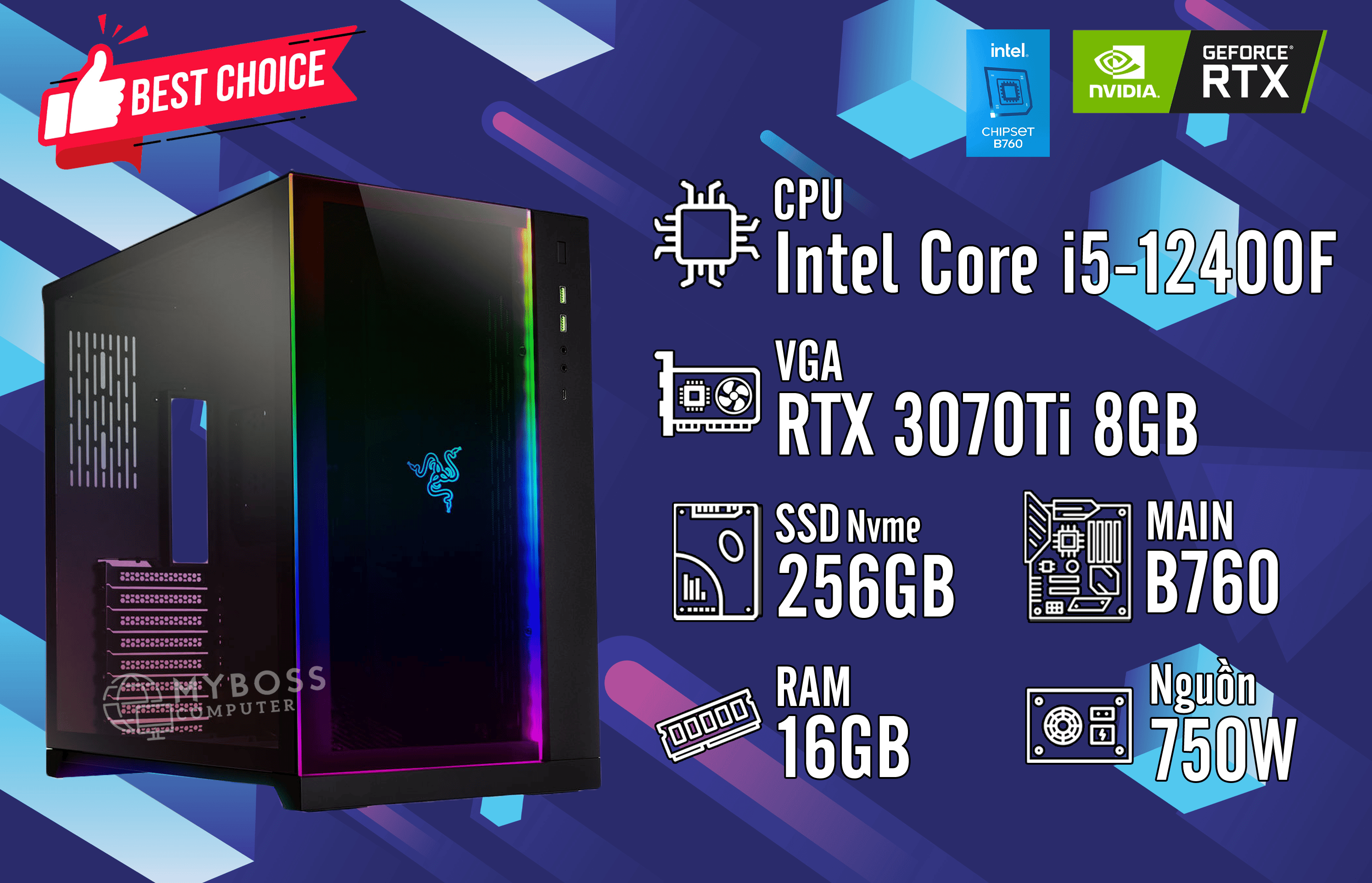 Bộ PC I5-12400F/ Ram 16G/ SSD Nvme 256G/ VGA RTX 3070Ti 8G