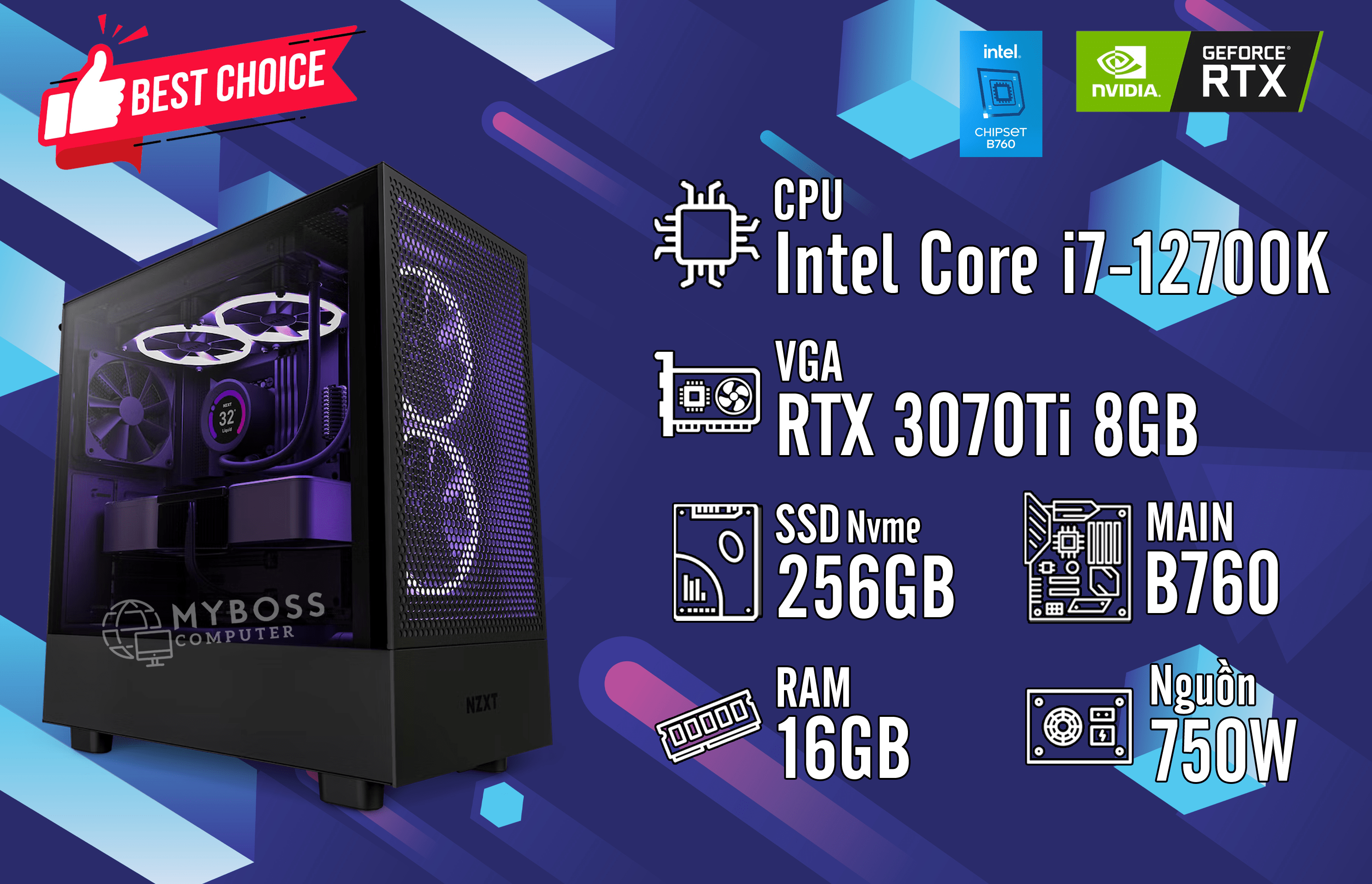 Bộ PC I7-12700K/ Ram 16G/ SSD Nvme 256G/ VGA RTX 3070Ti 8G