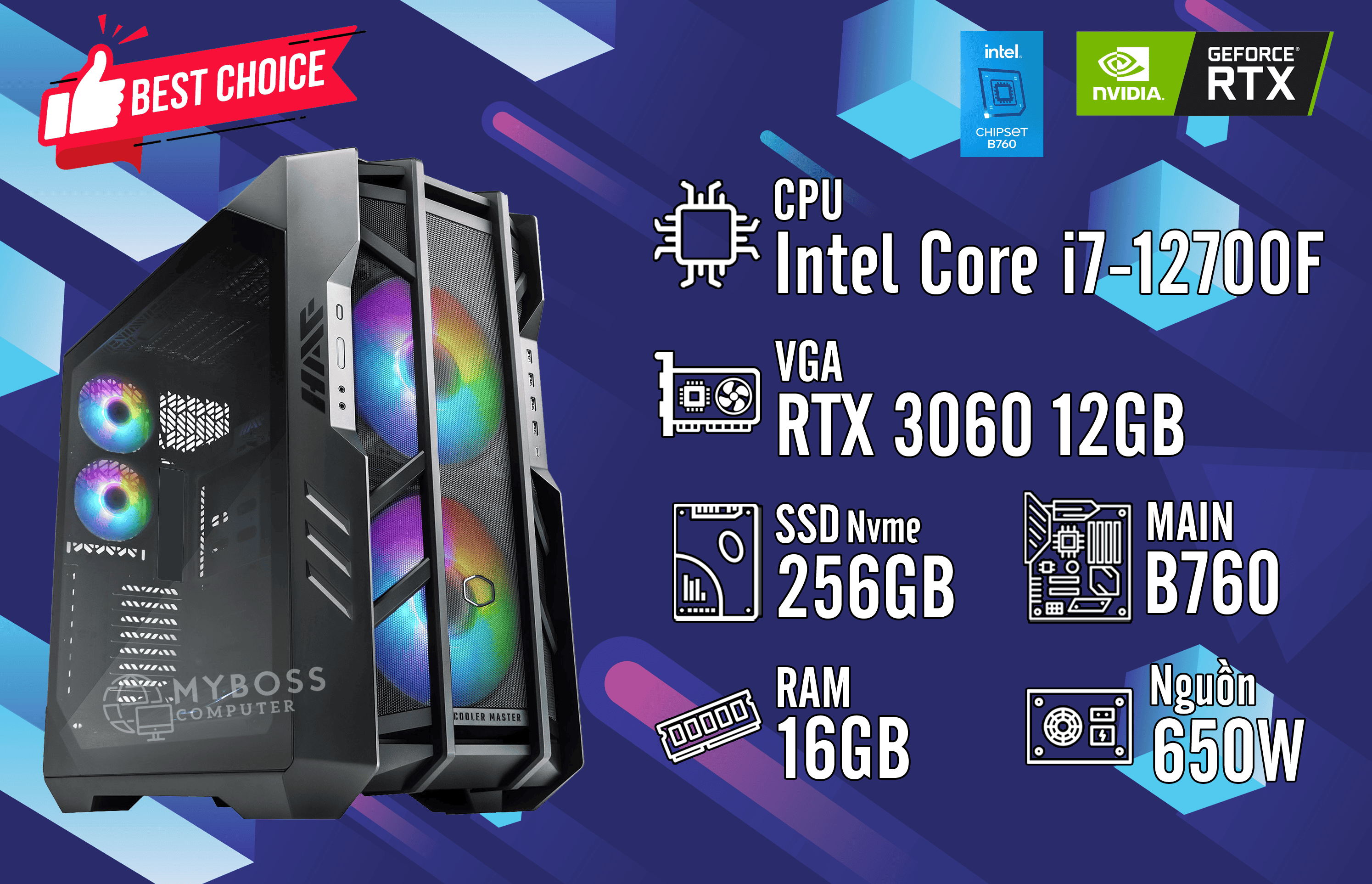 Bộ PC I7-12700F/ Ram 16G/ SSD Nvme 256G/ VGA RTX 3060 12G