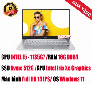 Laptop Acer Swift 3 SF314-511-55QE NX.ABNSV.003/ i5-1135G7/ RAM 16GB/ SSD 512GB/ VGA Intel Iris Xe Graphics