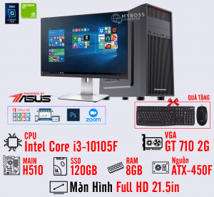 [PBA] BỘ PC OFFICE I3-10105F - RAM 8G - SSD 120G - VGA GT 710 2G - MÀN HÌNH 21.5in
