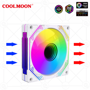 Fan Coolmoon F3 LED ARGB Vô Cực, Sync Main - White/ Cánh Đảo Chiều