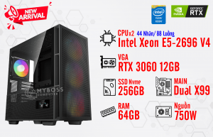 BỘ PC NOX, RENDER DUAL XEON E5-2696 V4/ RAM 64G/ VGA RTX 3060 12G (44 Nhân - 88 Luồng)