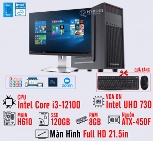 BỘ PC OFFICE I3-12100 - RAM 8G - SSD 120G - VGA On UHD 730 - MÀN HÌNH 21.5in