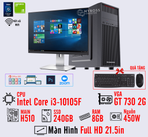 BỘ PC OFFICE I3-10105F - RAM 8G - SSD 240G - VGA GT 710 2G - MÀN HÌNH 21.5in- Wifi