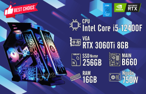 Bộ PC GAMING I5-12400F/ RAM 16GB/ SSD Nvme 256GB/ VGA RTX 3060Ti 8GB