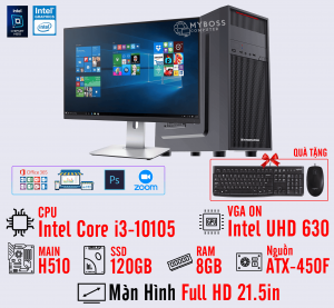 BỘ PC OFFICE I3-10105 - RAM 8G - SSD 120G - VGA UHD 630 - MÀN HÌNH 21.5in