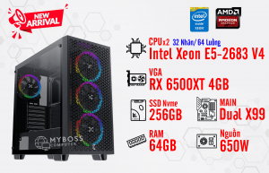 BỘ PC NOX, RENDER DUAL XEON E5-2683 V4/ RAM 64G/ VGA RX 6500XT 4G (32 Nhân - 64 Luồng)