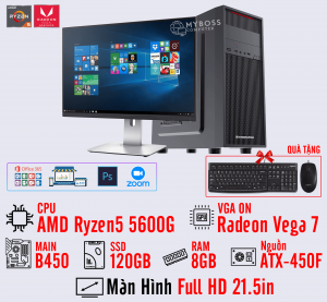 BỘ PC OFFICE AMD 5600G - RAM 8G - SSD 120G - VGA On Radeon 7 - MÀN HÌNH 21.5in
