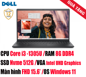 Laptop Dell Inspiron 3530 N3530-i3U085W11BLU/ i3-1305U/ RAM 8GB DDR4/ SSD 512GB/ Intel UHD Graphics