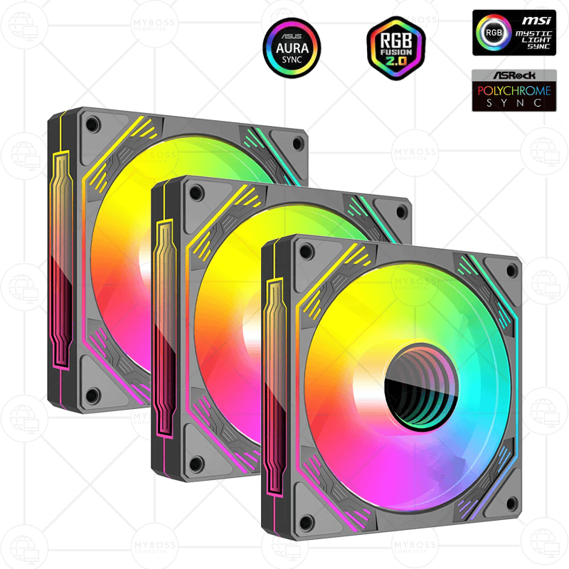 Kit 3 Fan Coolmoon F3 LED ARGB Vô Cực, Sync Main - Black