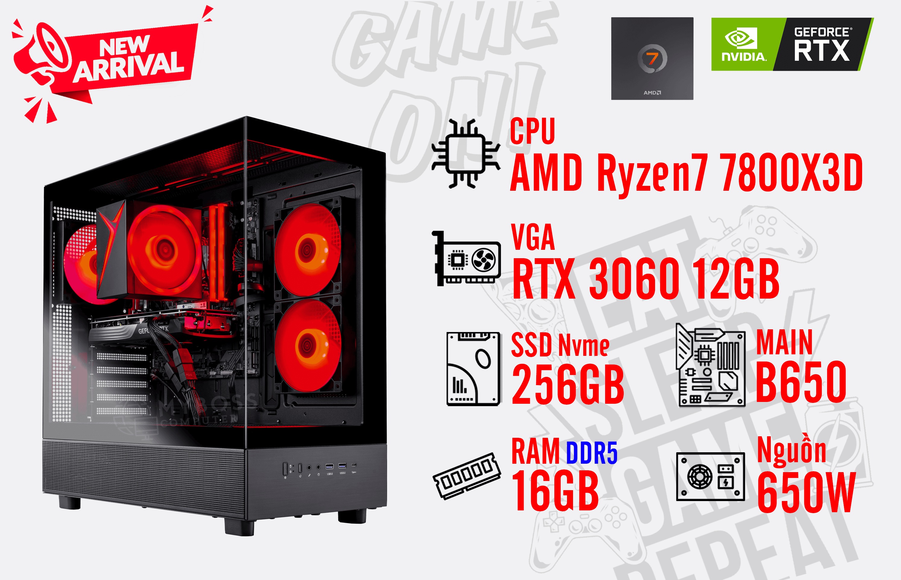 Bộ PC AMD Ryzen 7 7800X3D/ RAM 16G DDR5/ SSD Nvme 256G/ VGA RTX 3060 12G