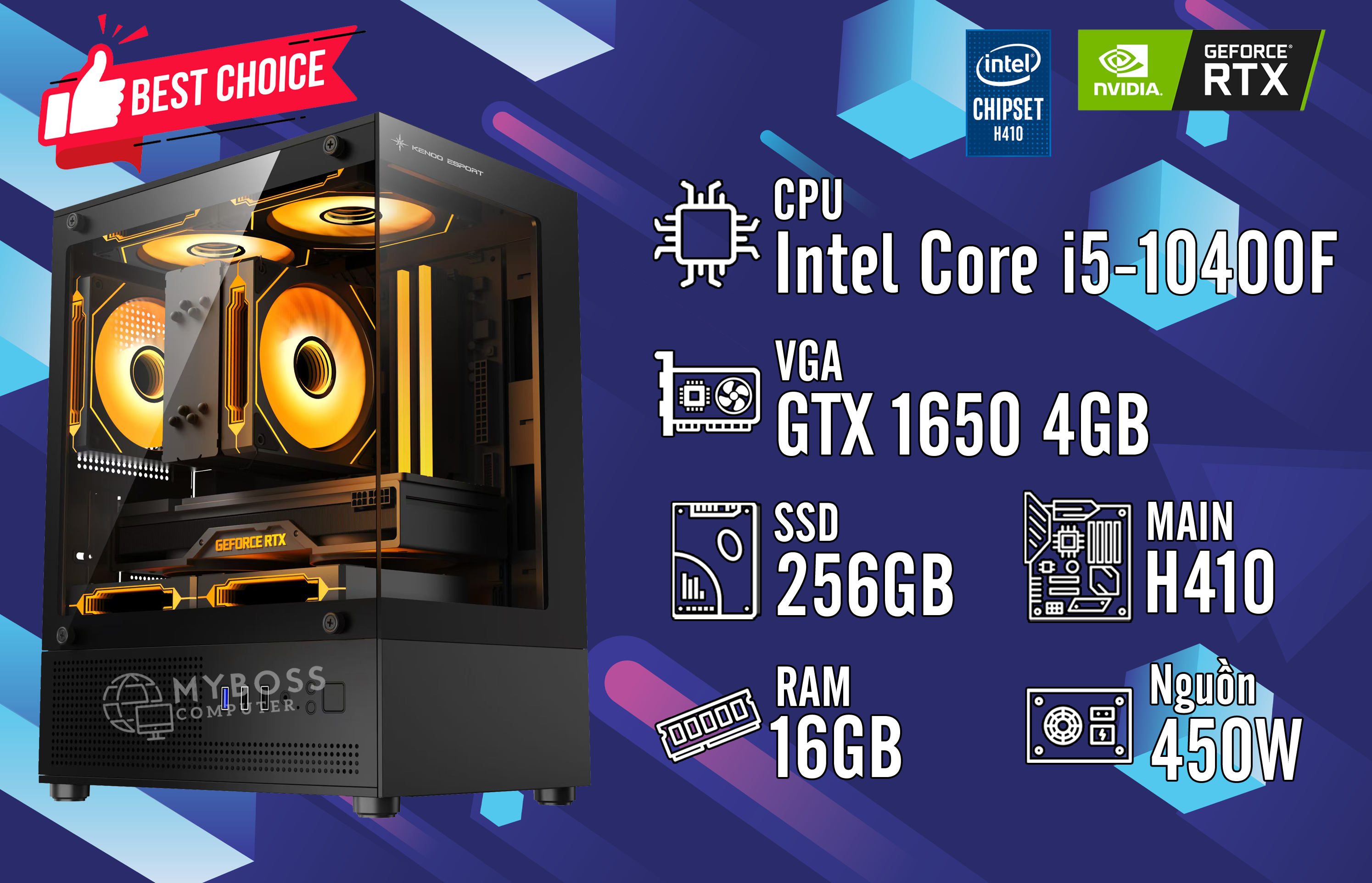 Bộ PC GAMING I5-10400F/ RAM 16GB/ SSD 256GB/ VGA GTX 1650 4GB