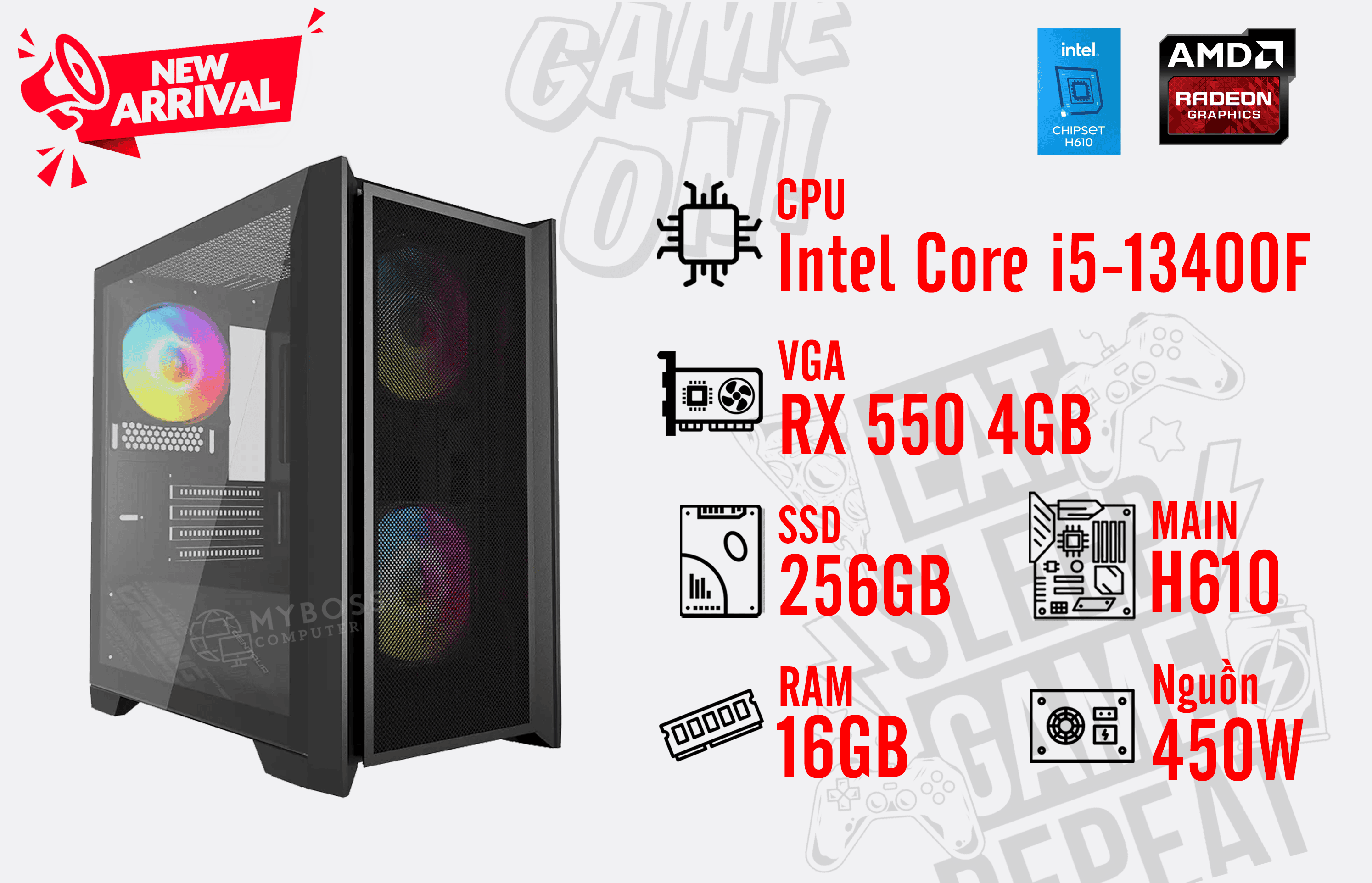 Bộ PC I5-13400F/ RAM 16GB/ SSD 240GB/ VGA RX 550 4GB