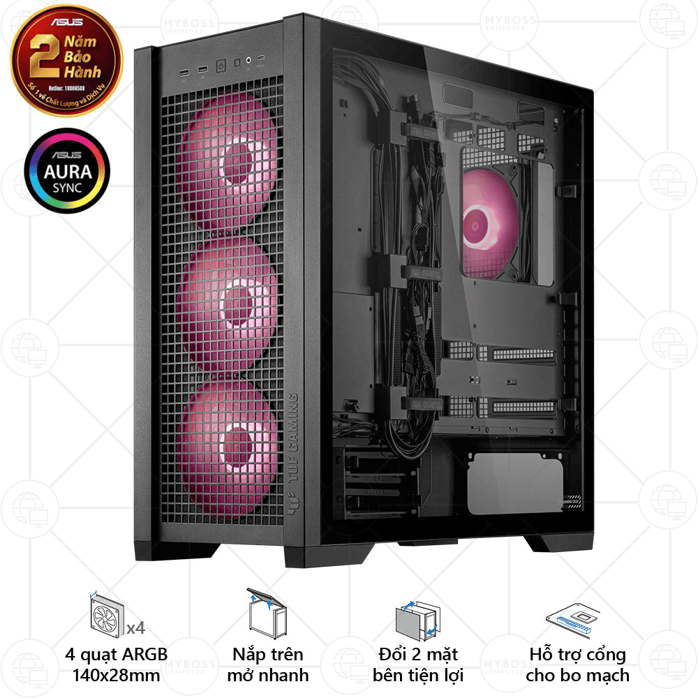 Vỏ Case TUF Gaming GT302 ARGB - Black (Tặng 4 Fan ASUS ARGB)