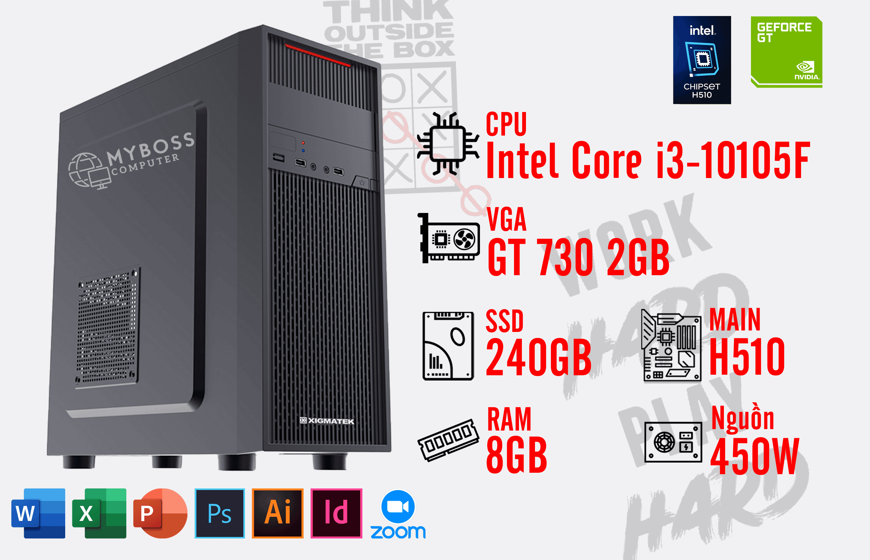 BỘ PC OFFICE I3-10105F - RAM 8G - SSD 240G - VGA GT 730 2G