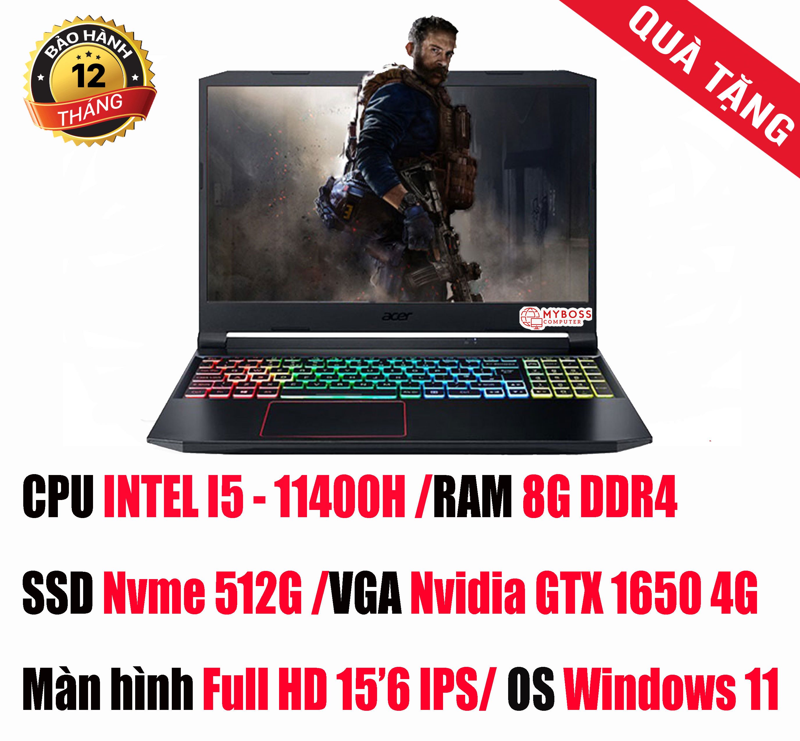 Laptop Acer Nitro 5 AN515-57-5669 NH.QEHSV.001/ i5 11400H/ RAM 8GB/ SSD 512GB/ VGA GTX 1650 4GB