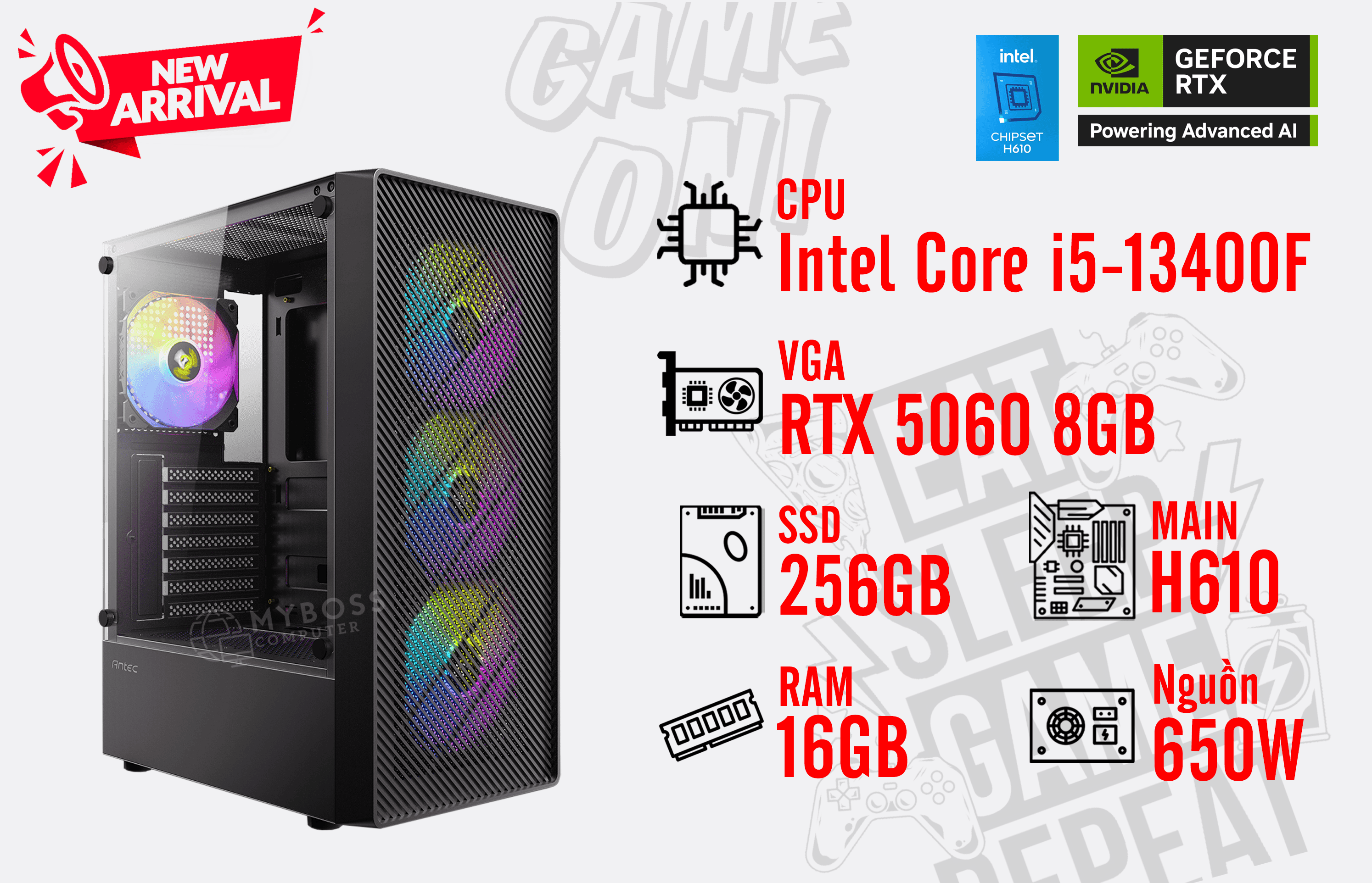 Bộ PC GAMING I5-13400F/ RAM 16G/ SSD 256G/ VGA RTX 5060 8GB