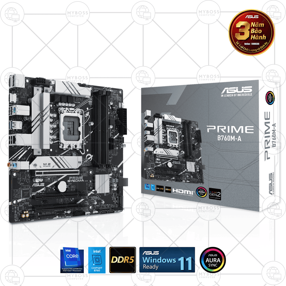 Mainboard ASUS PRIME B760M-A DDR5 (Intel B760, Socket 1700, m-ATX, 4 khe RAM DDR5)