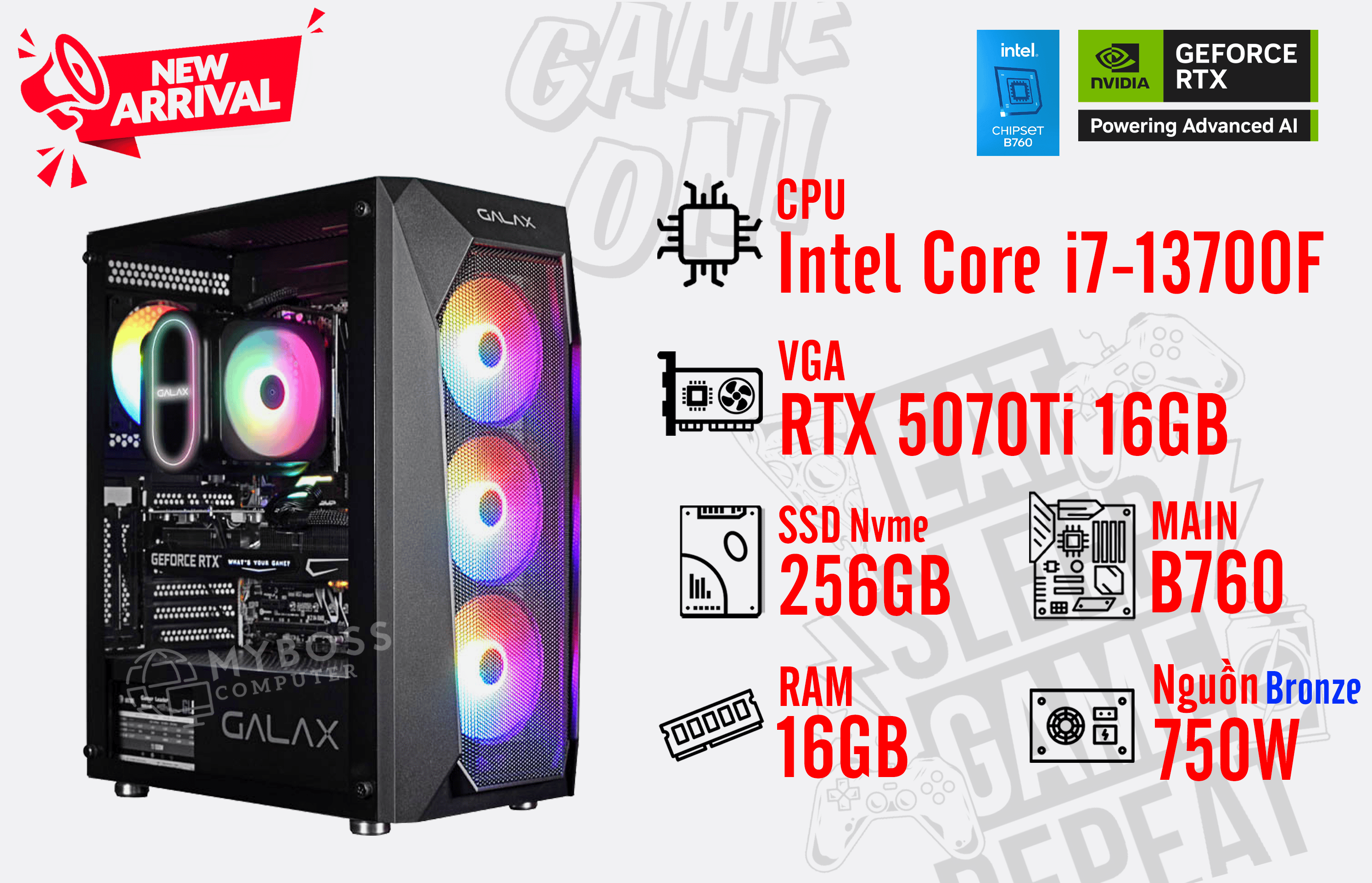 Bộ PC I7-13700F/ RAM 16GB/ SSD Nvme 256GB/ VGA RTX 5070Ti 16GB