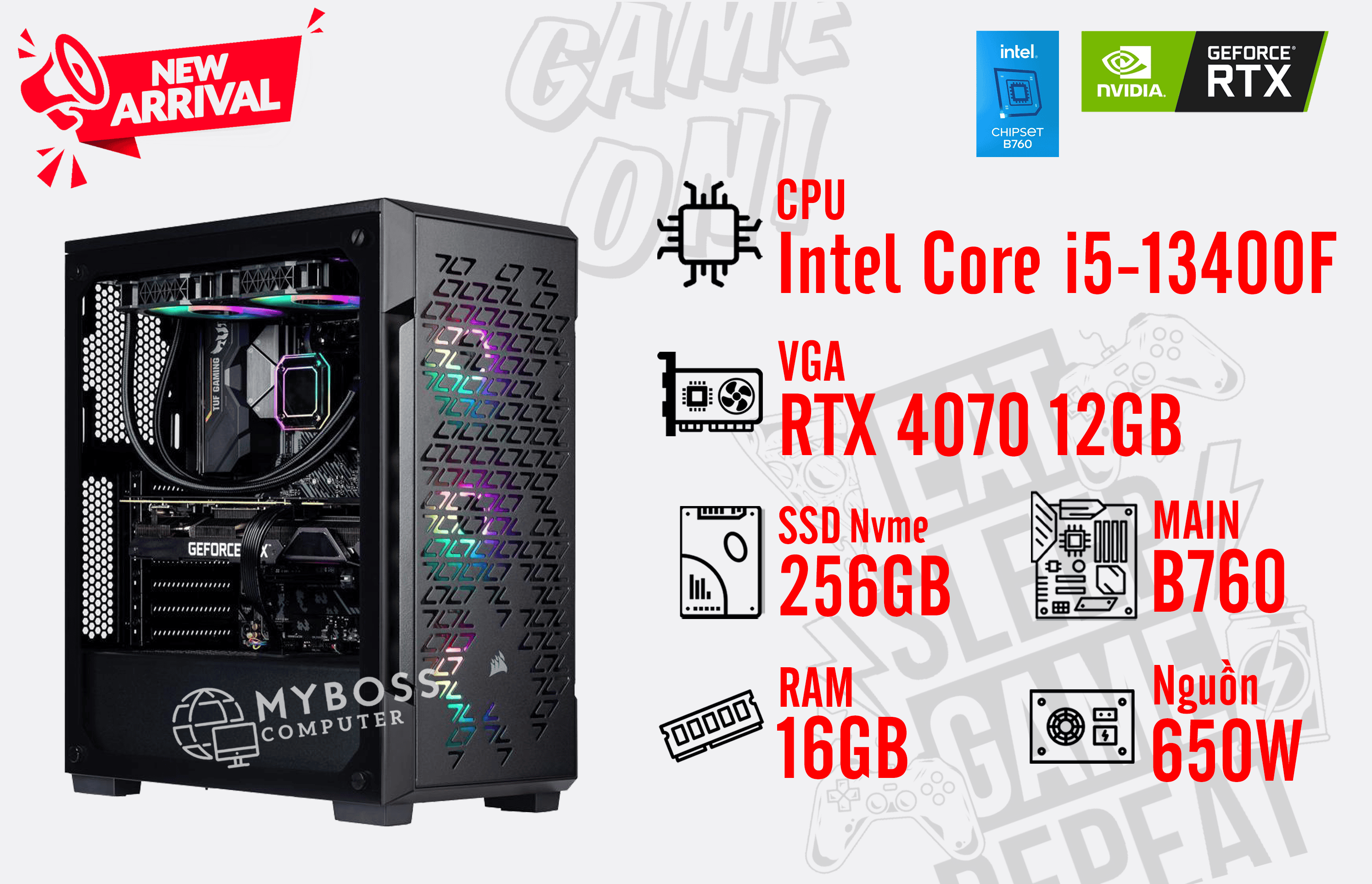 Bộ PC I5-13400F/ Ram 16G/ SSD Nvme 256G/ VGA RTX 4070 12GB