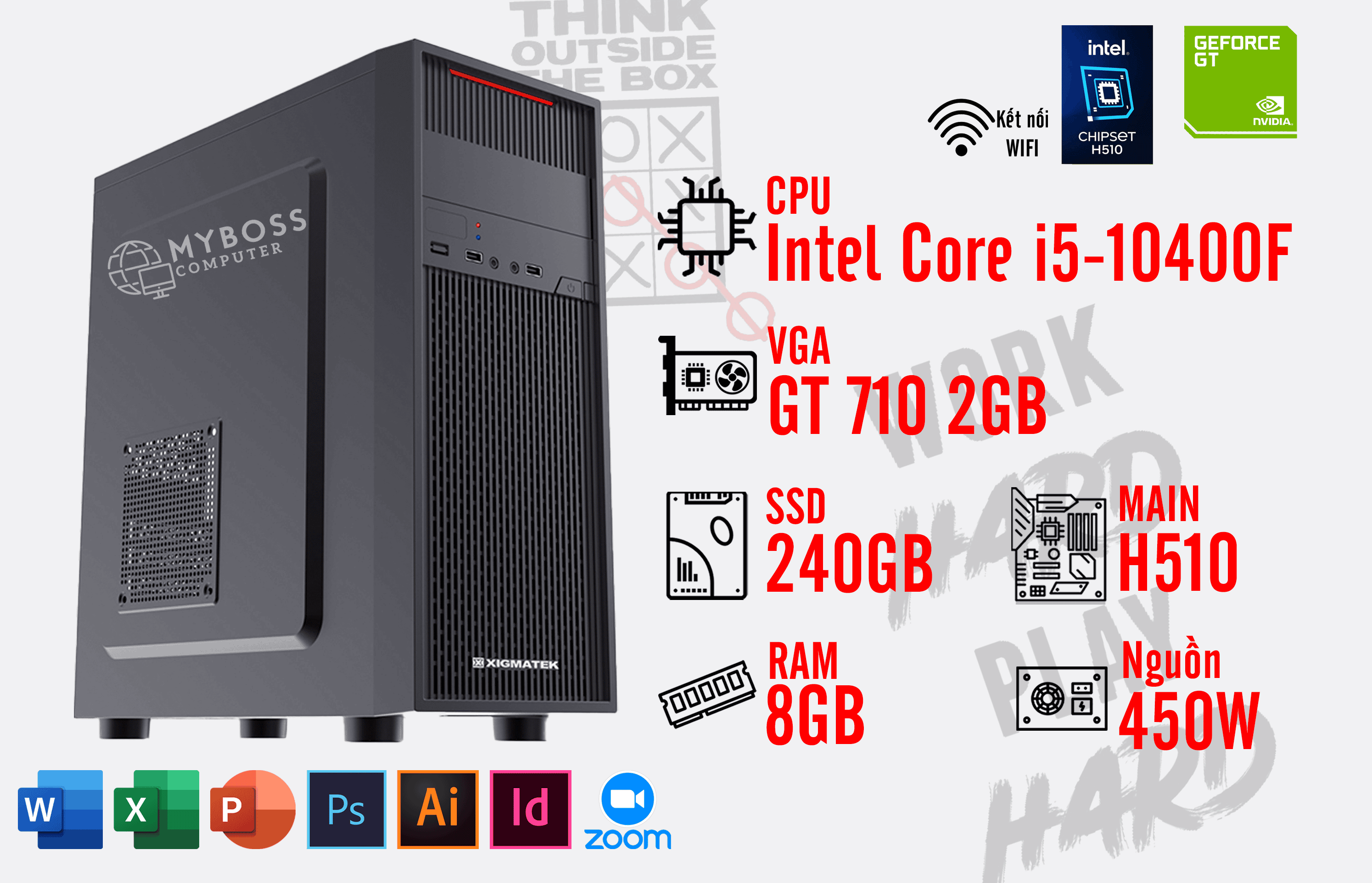 BỘ PC OFFICE I5-10400F - RAM 8G - SSD 240G - VGA GT 710 2G - Wifi