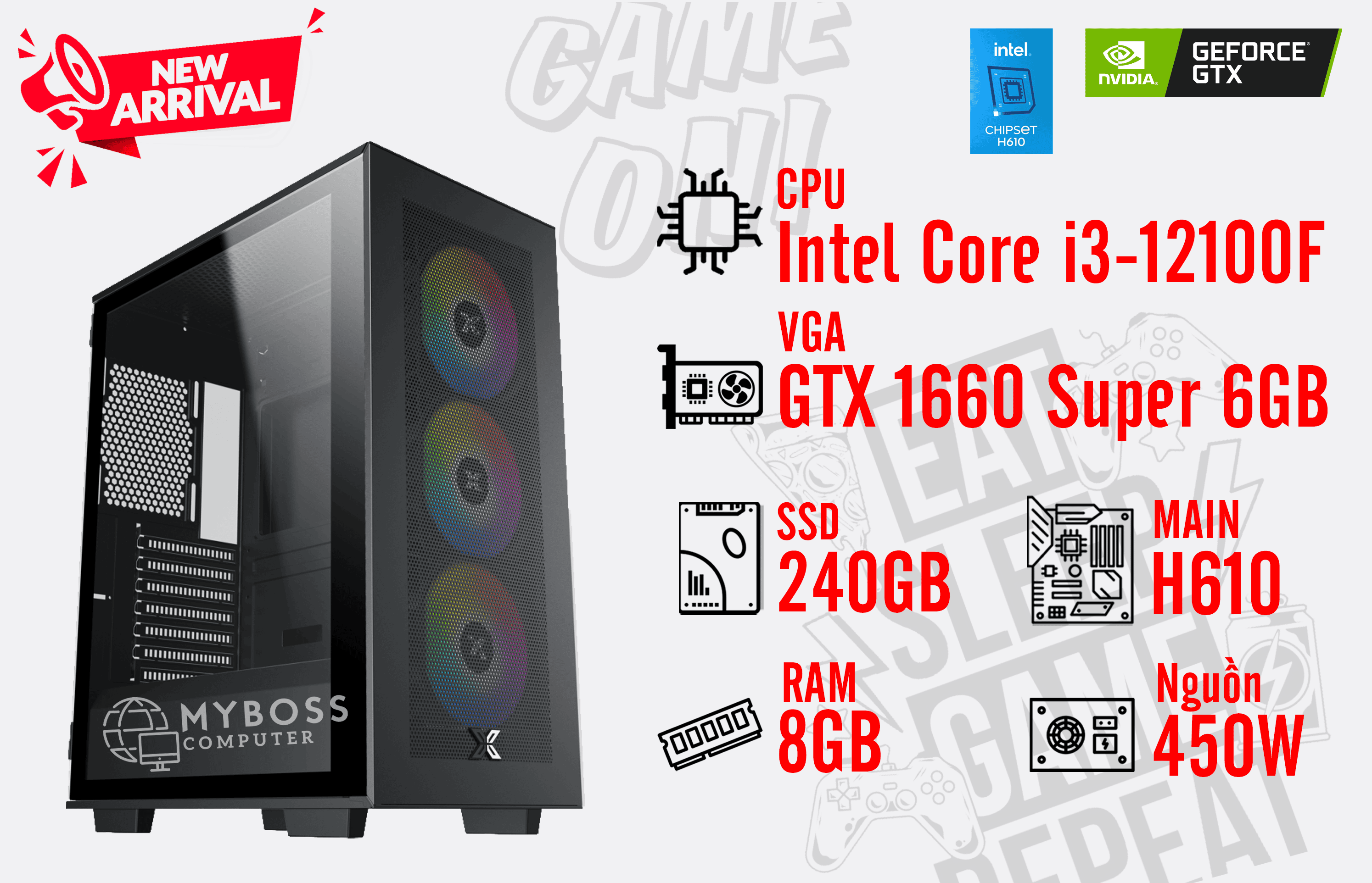 Bộ PC I3-12100F/ Ram 8G/ SSD 240G/ VGA GTX 1660 Super
