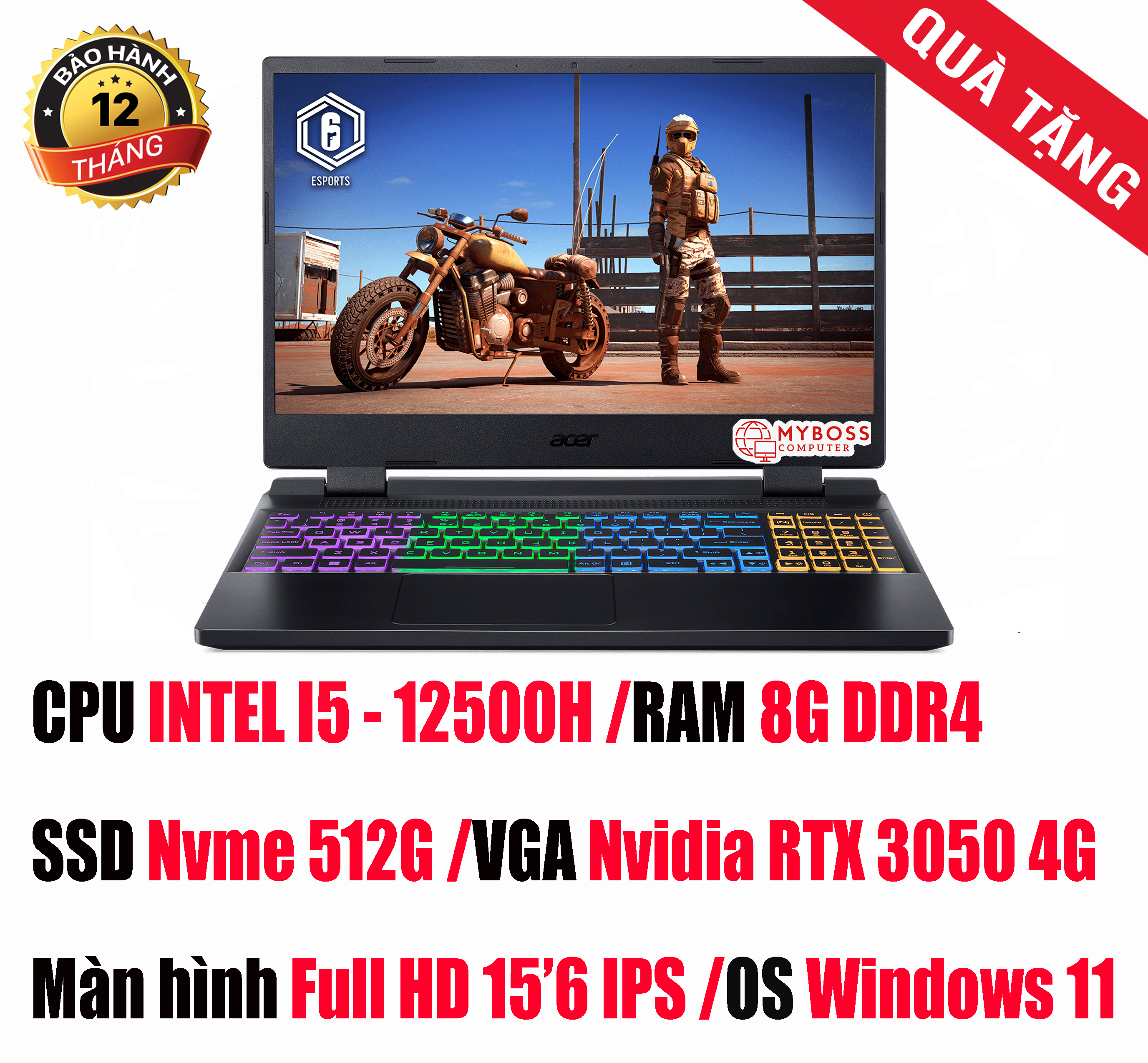 Laptop Acer Nitro 5 Tiger AN515-58-52SP NH.QFHSV.001/ i5 12500H/ RAM 8GB/ SSD 512GB/ VGA RTX 3050 4GB