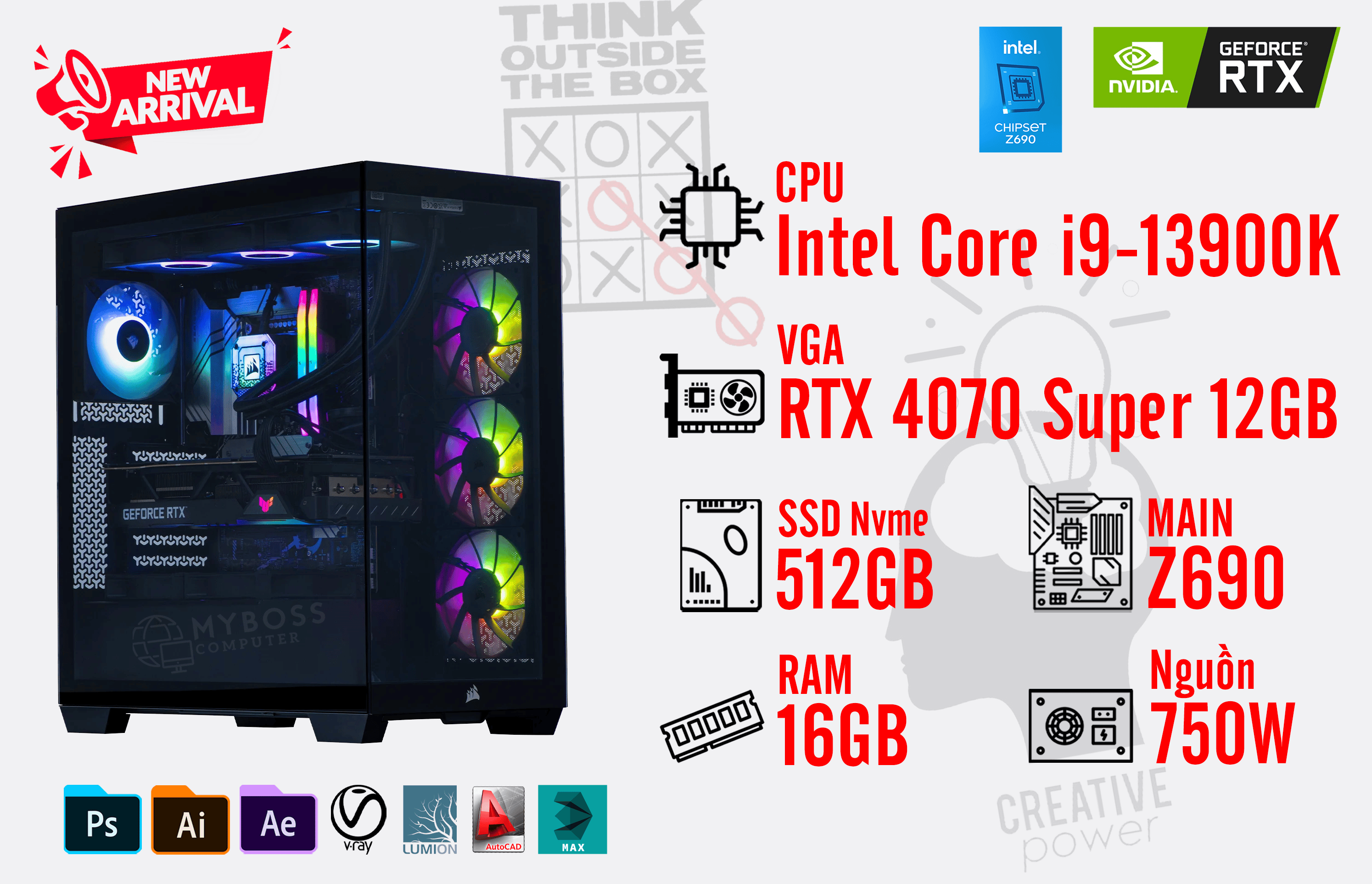 Bộ PC I9-13900K/ Ram 16G/ SSD Nvme 512G/ VGA RTX 4070 Super 12GB