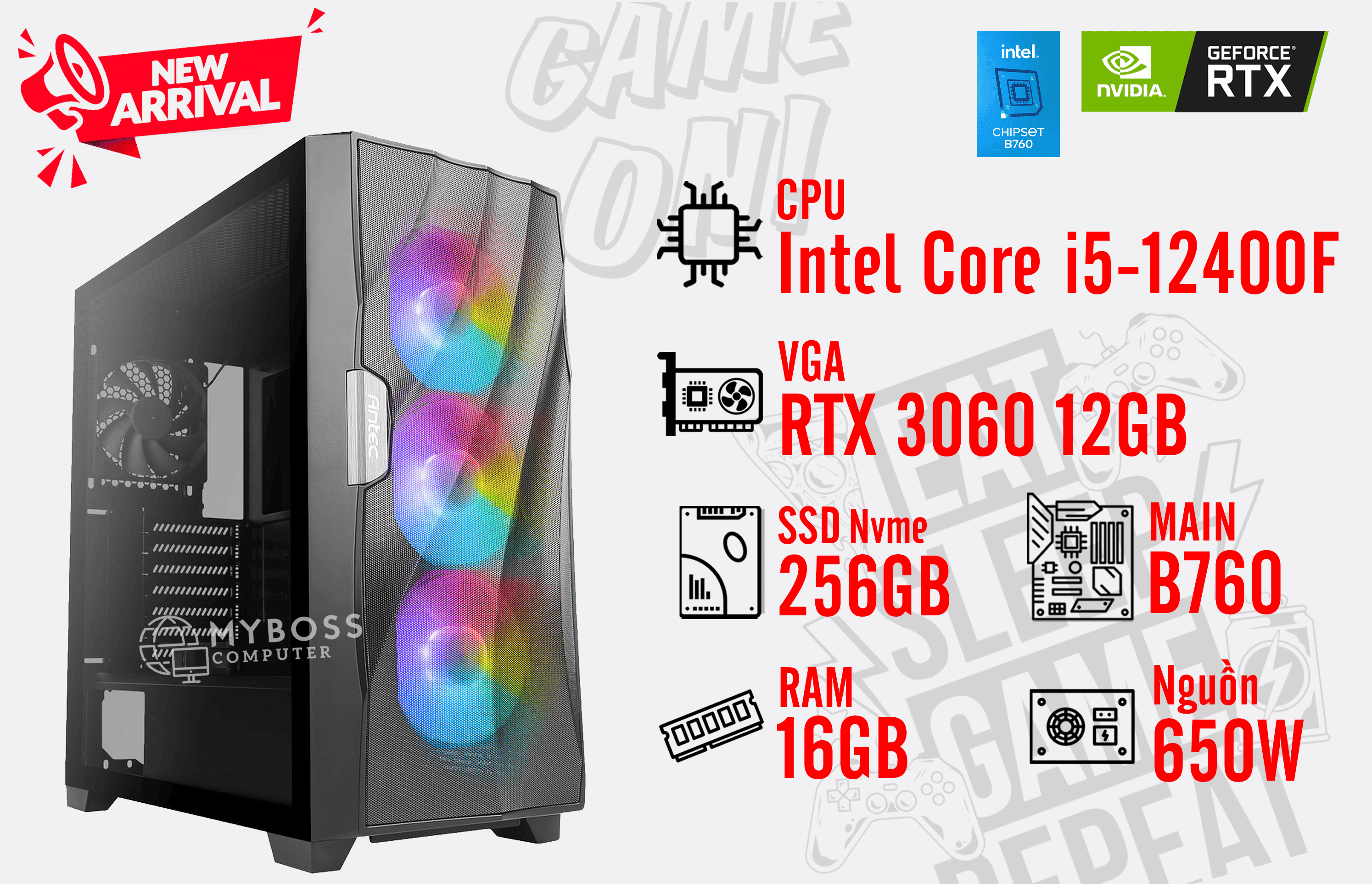 Bộ PC WANDA I5-12400F/ Ram 16G/ SSD Nvme 256G/ VGA RTX 3060 12GB