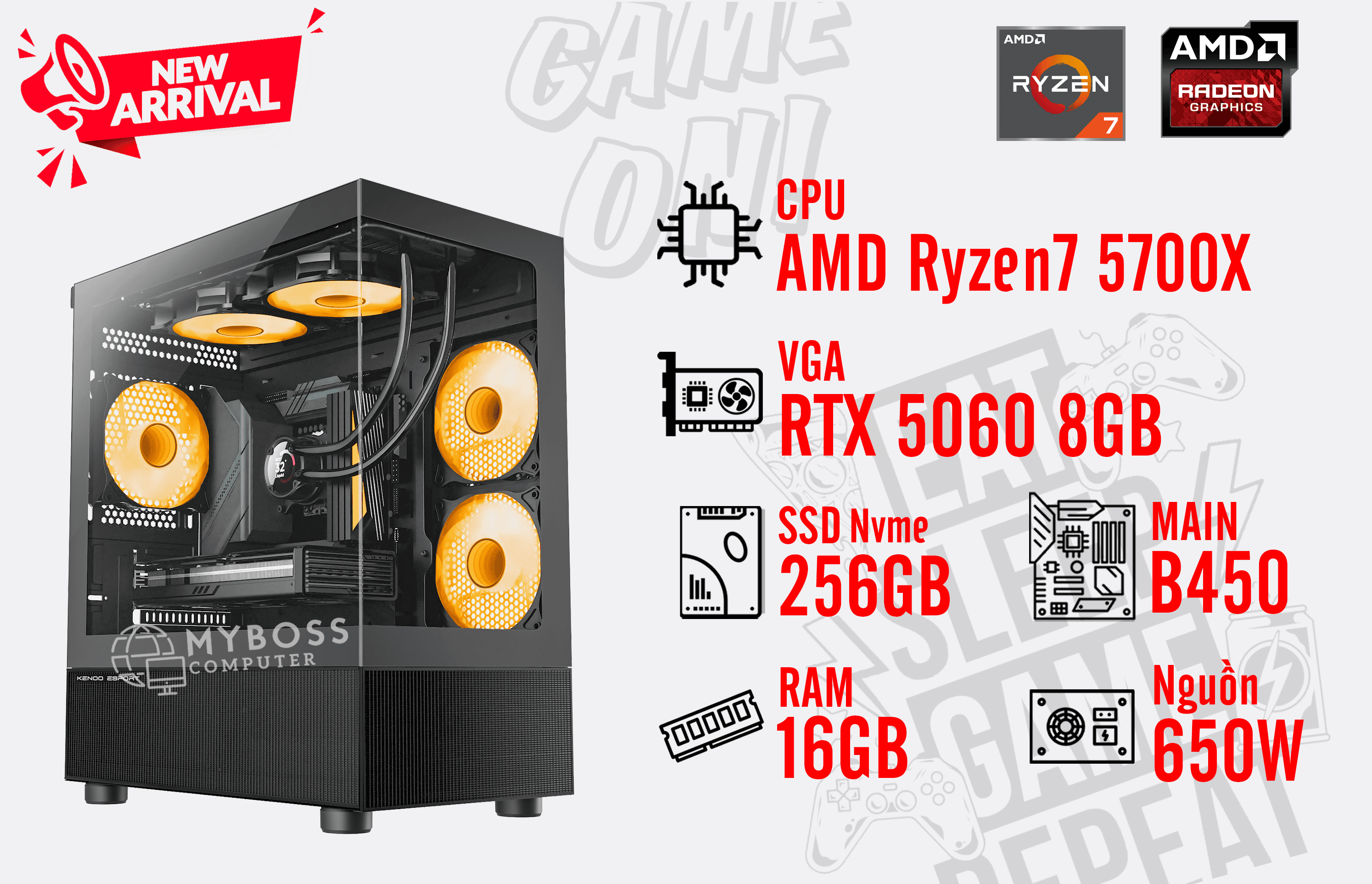 Bộ PC AMD Ryzen 7 5700X/ RAM 16GB/ SSD Nvme 256GB/ VGA RX 5060 8GB