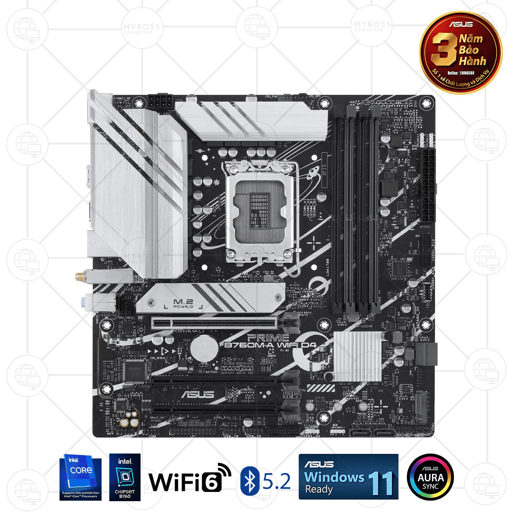 Mainboard ASUS PRIME B760M-A WIFI D4 (Intel B760, Socket 1700, m-ATX, 4 khe RAM DDR4, WIFI + Bluetooth)
