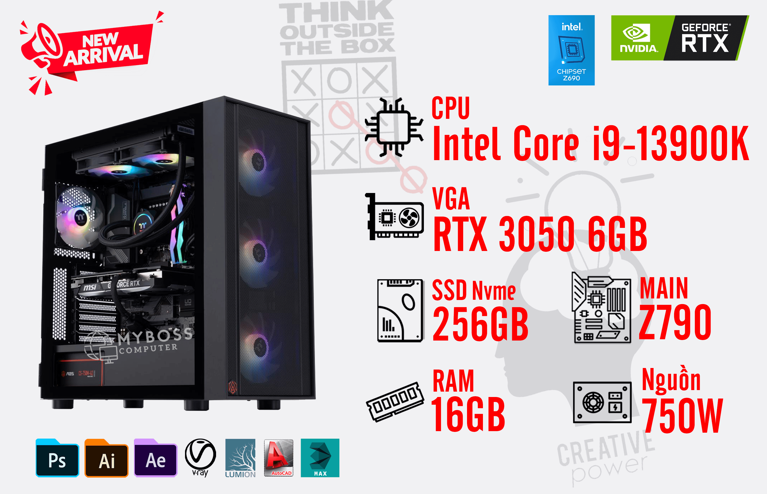 Bộ PC WORKSTATION I9-13900K/ Ram 16G/ SSD Nvme 256G/ VGA RTX 3050 6G